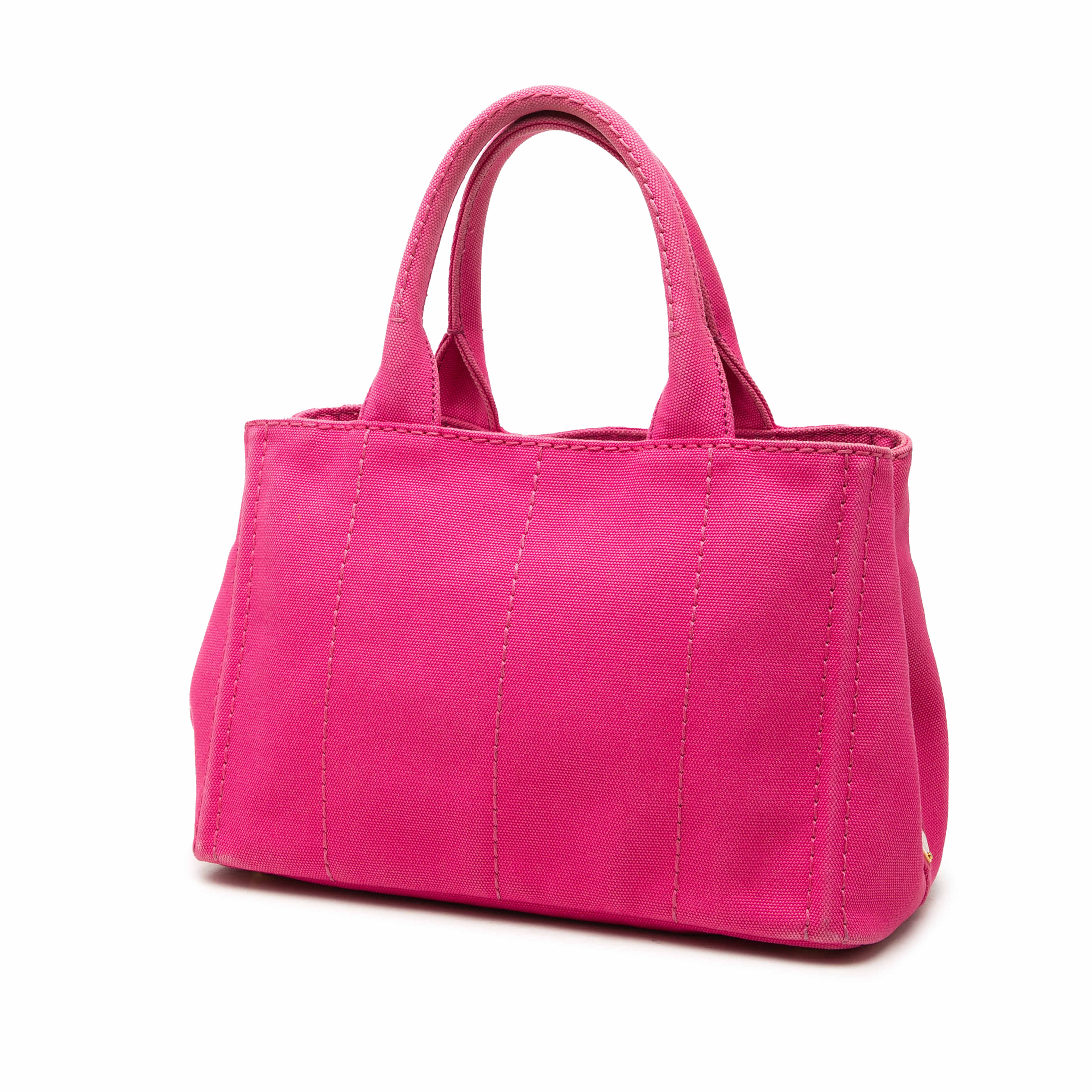 Prada Small Canvas Canapa Logo Tote, från Luxclusif, i färgen rosa. Klicka för att öppna bilden i stort format