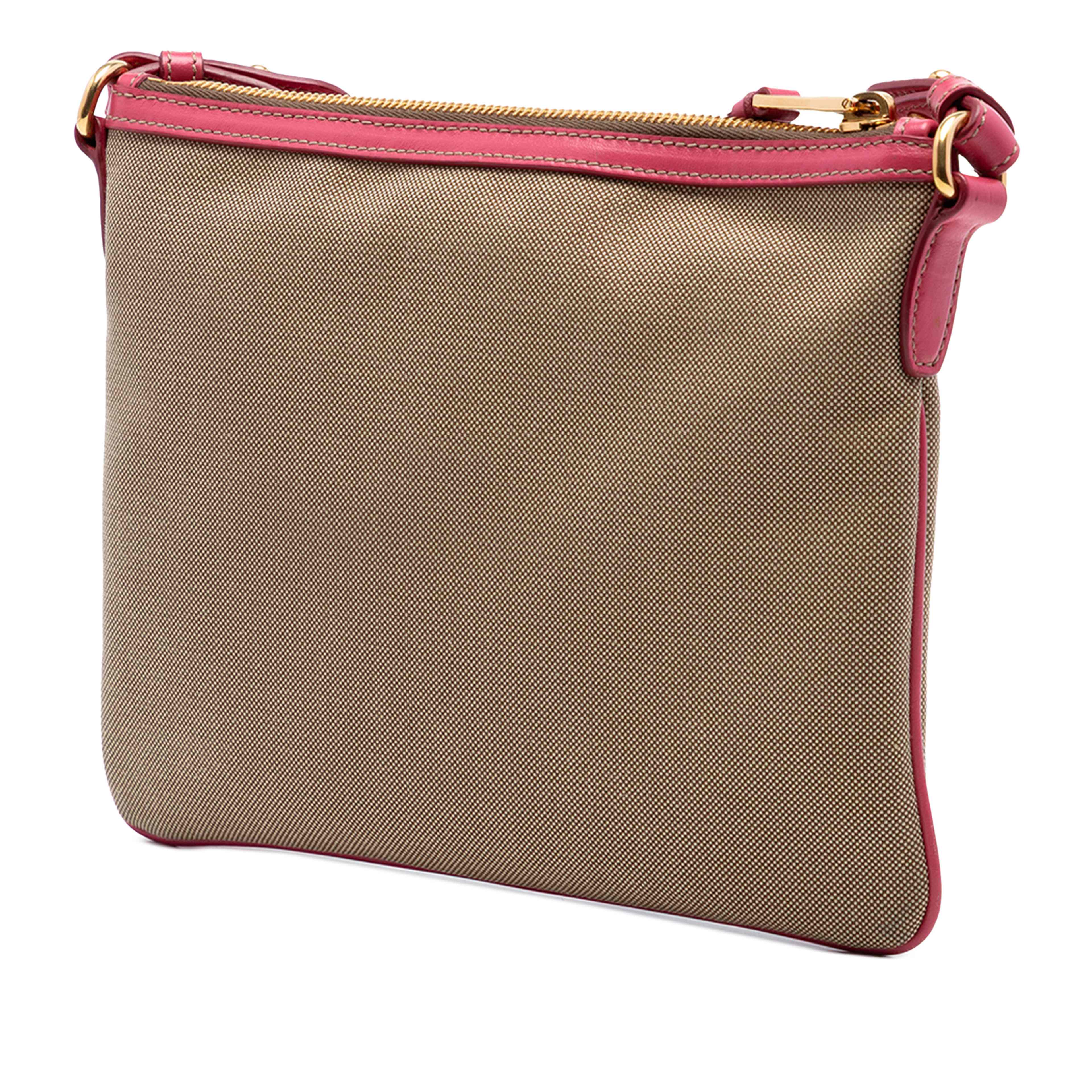 Prada Canvas Canapa Logo Bow Crossbody, från Luxclusif, i färgen beige. Klicka för att öppna bilden i stort format