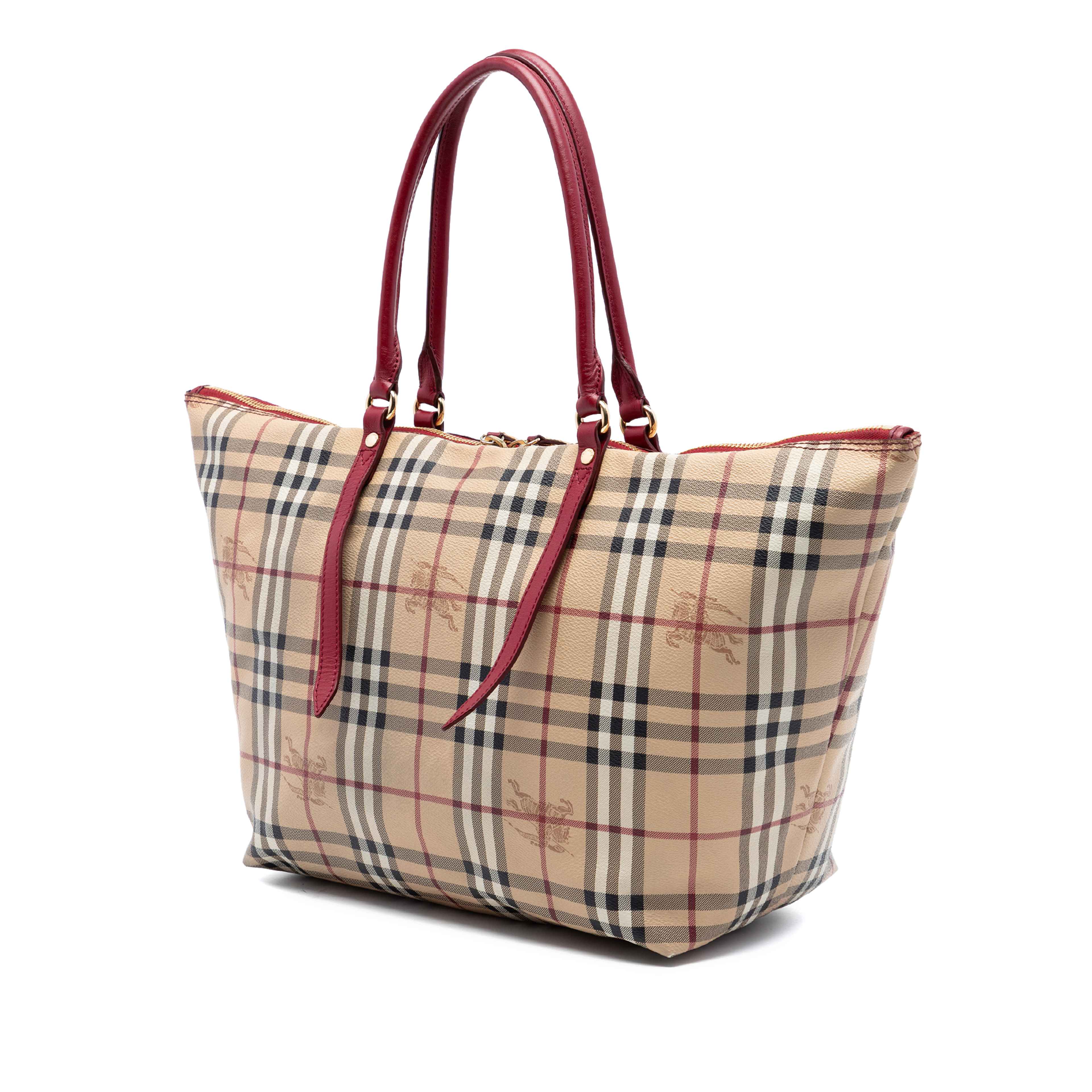 Burberry Medium Haymarket Check Coated Canvas Salisbury Tote, från Luxclusif, i färgen röd. Klicka för att öppna bilden i stort format