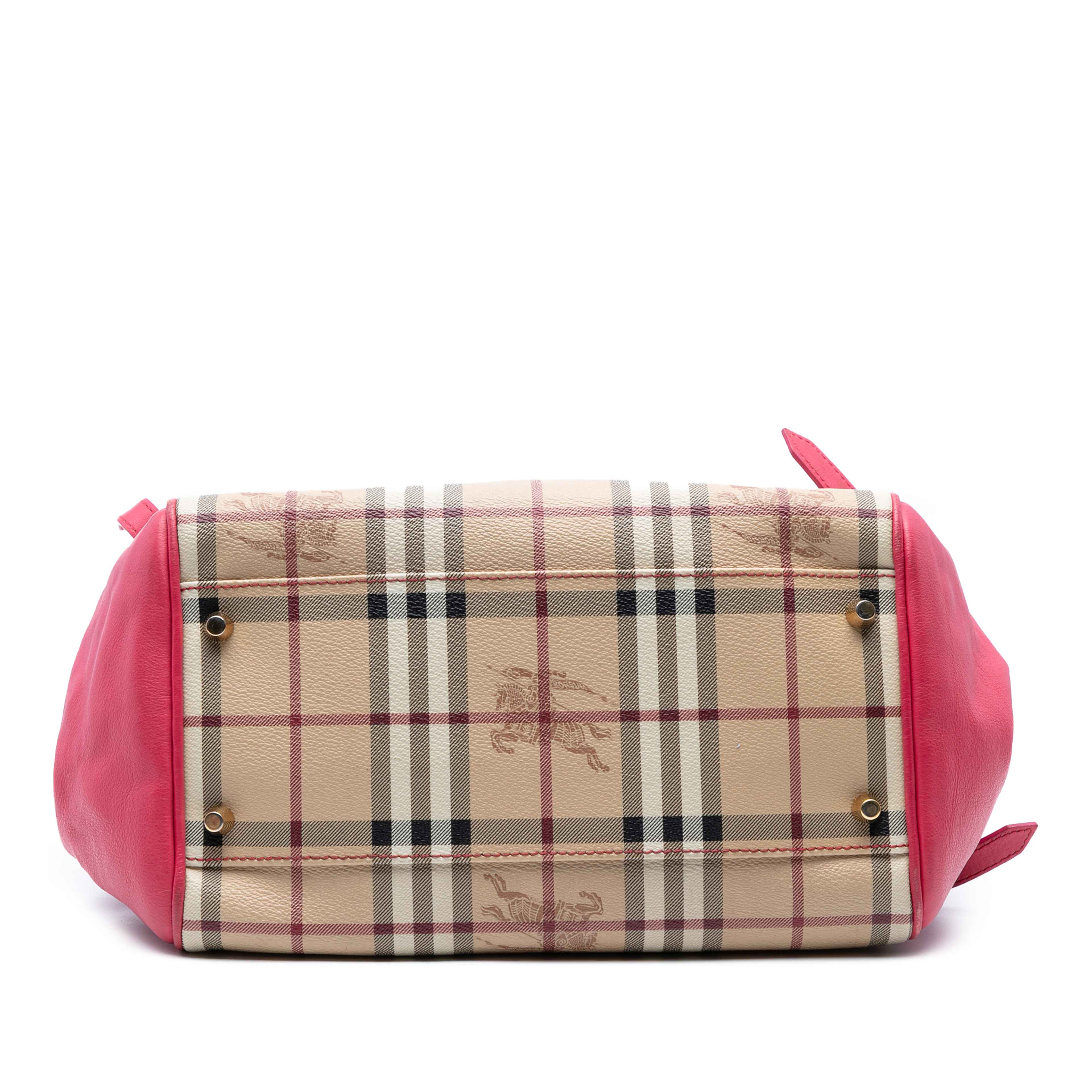Burberry Small Leather Trimmed Haymarket Check Coated Canvas Canterbury Bow Tote, från Luxclusif, i färgen beige. Klicka för att öppna bilden i stort format