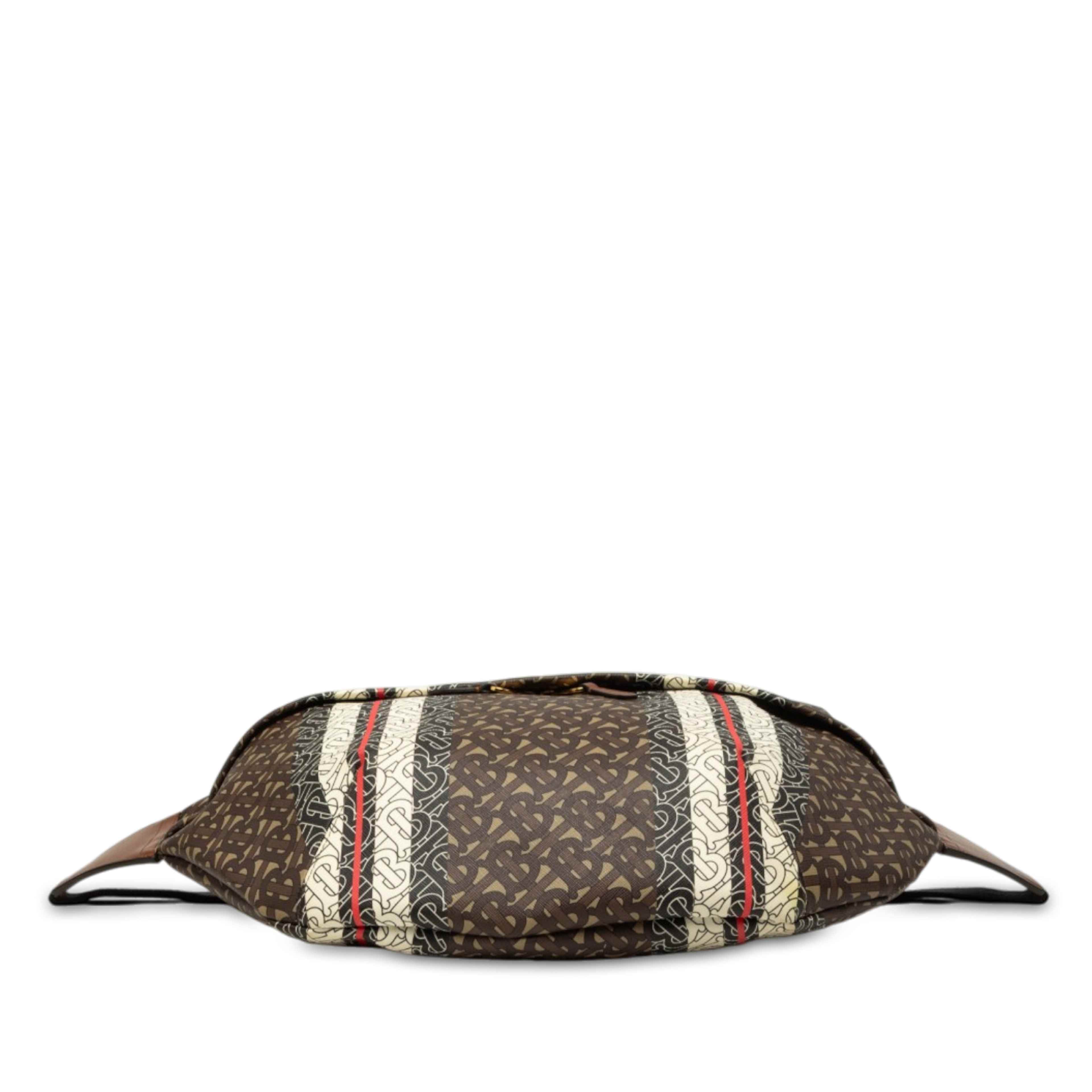 Burberry Extra Large Tb Monogram E-canvas Stripe Belt Bag, från Luxclusif, i färgen brun. Klicka för att öppna bilden i stort format