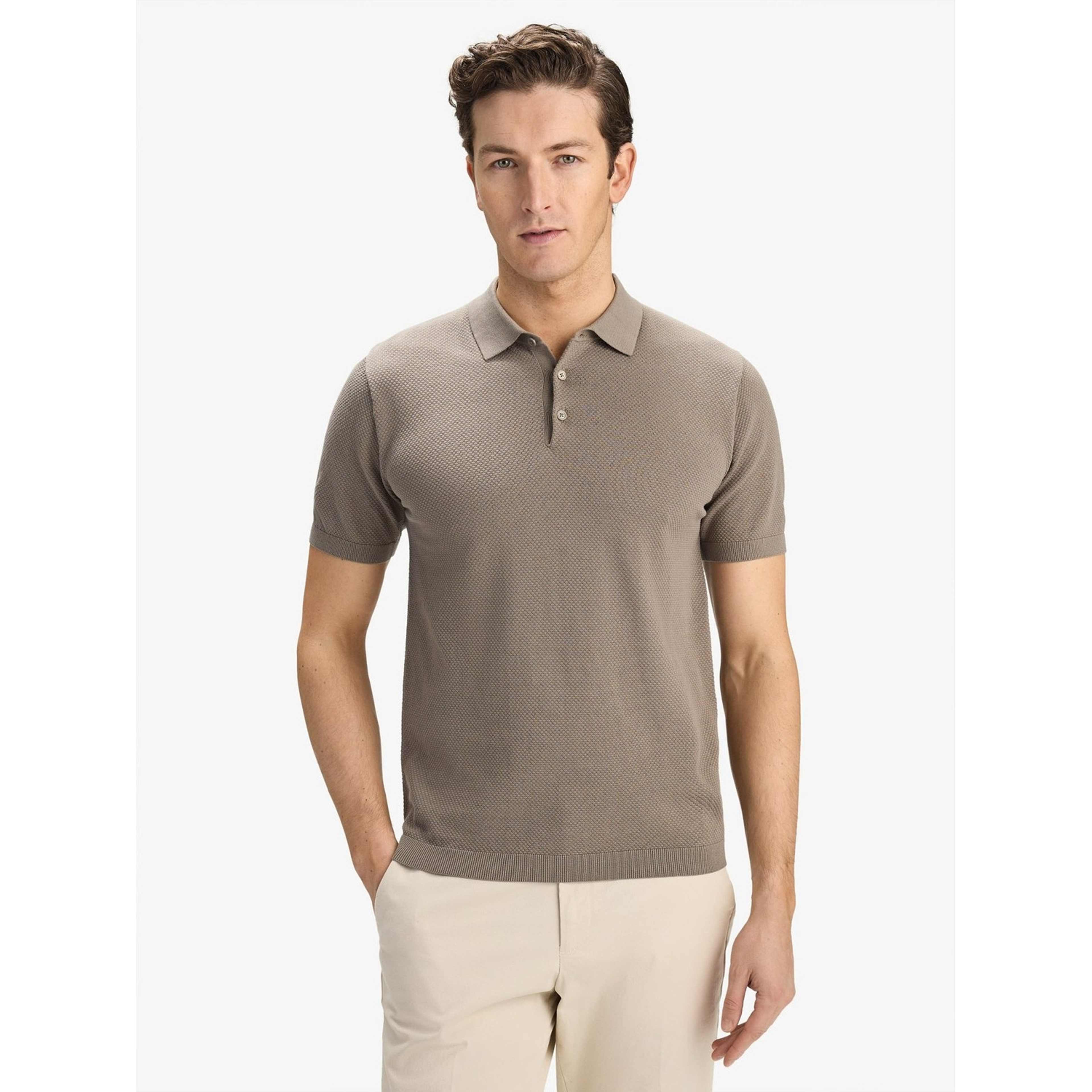 Cotton Texture Knitted Ss Polo Sweater (vincent), från John Henric, i färgen mid brown. Klicka för att öppna bilden i stort format