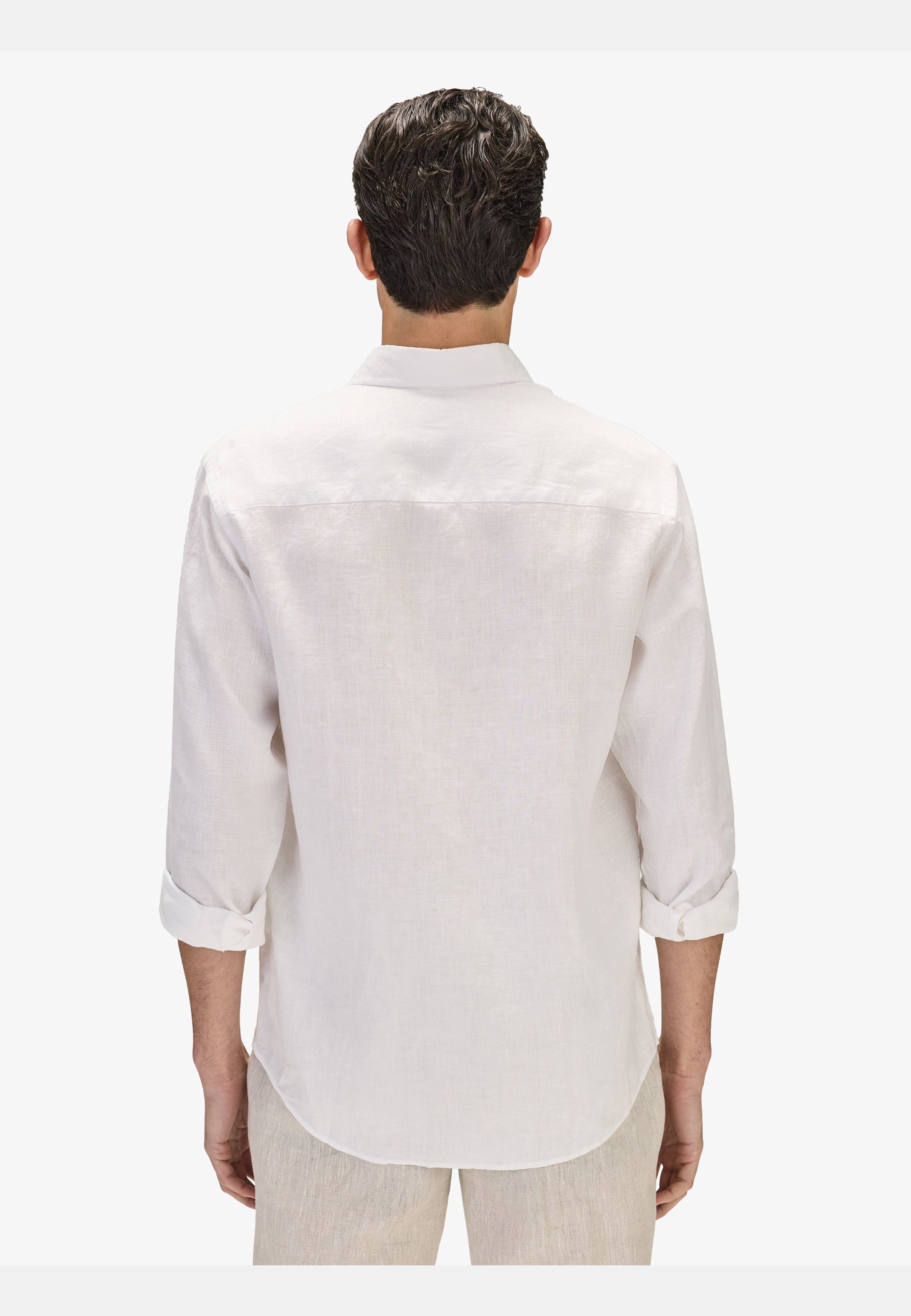 Casual Linen Shirt Solid Pointed Collar, från John Henric, i färgen white. Klicka för att öppna bilden i stort format