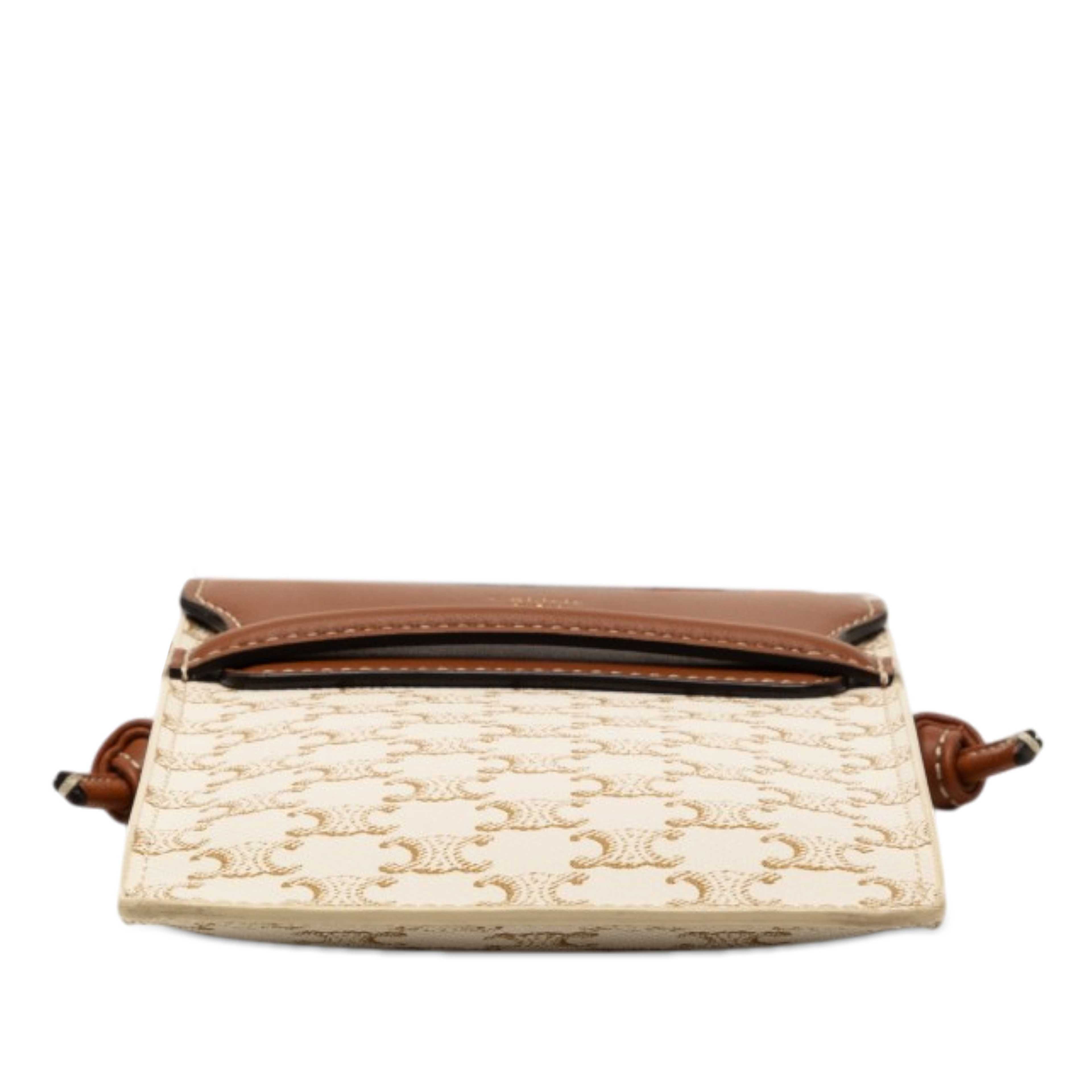 Celine Triomphe Coated Canvas Phone Pouch Flap Crossbody, från Luxclusif, i färgen white. Klicka för att öppna bilden i stort format