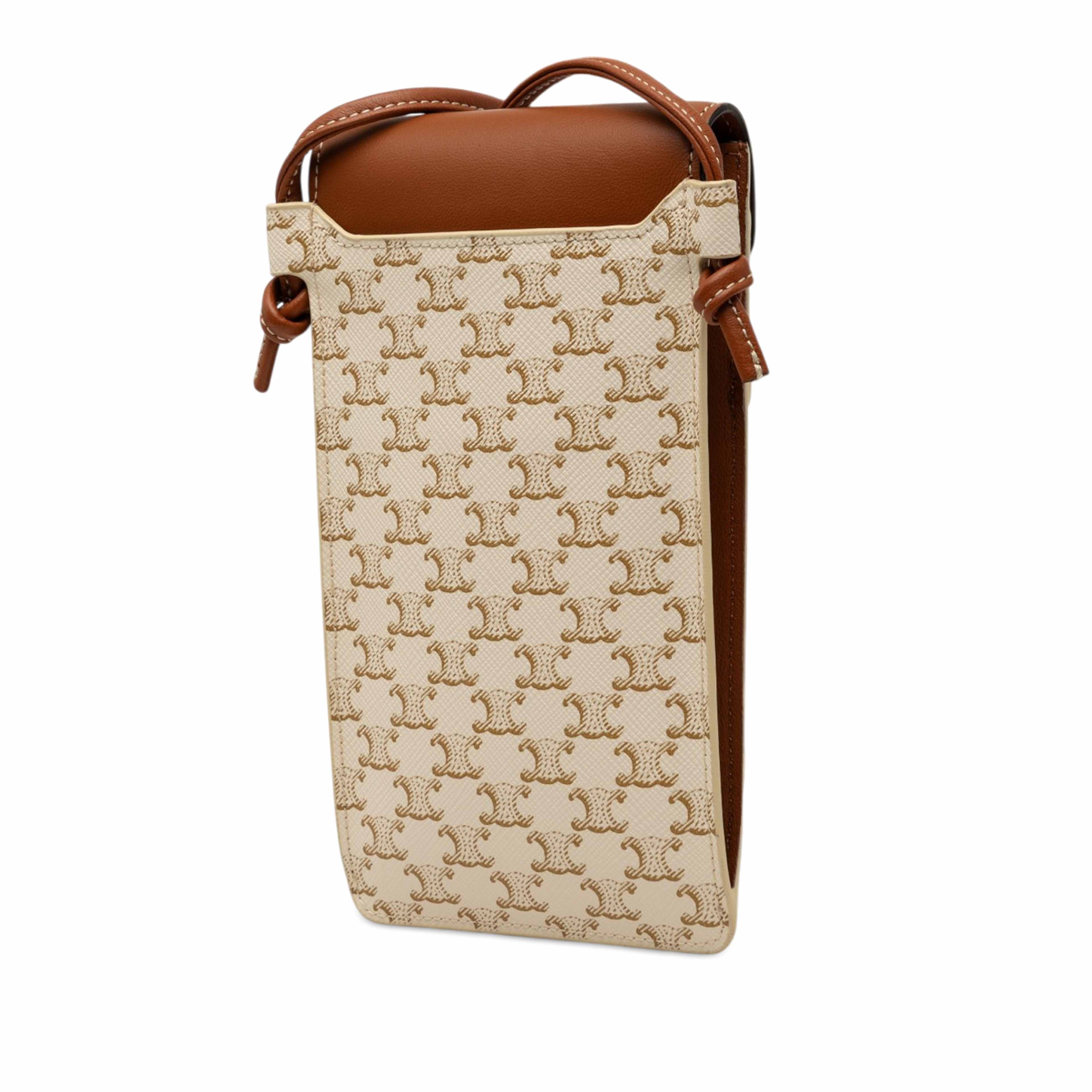 Celine Triomphe Coated Canvas Phone Pouch Flap Crossbody, från Luxclusif, i färgen white. Klicka för att öppna bilden i stort format
