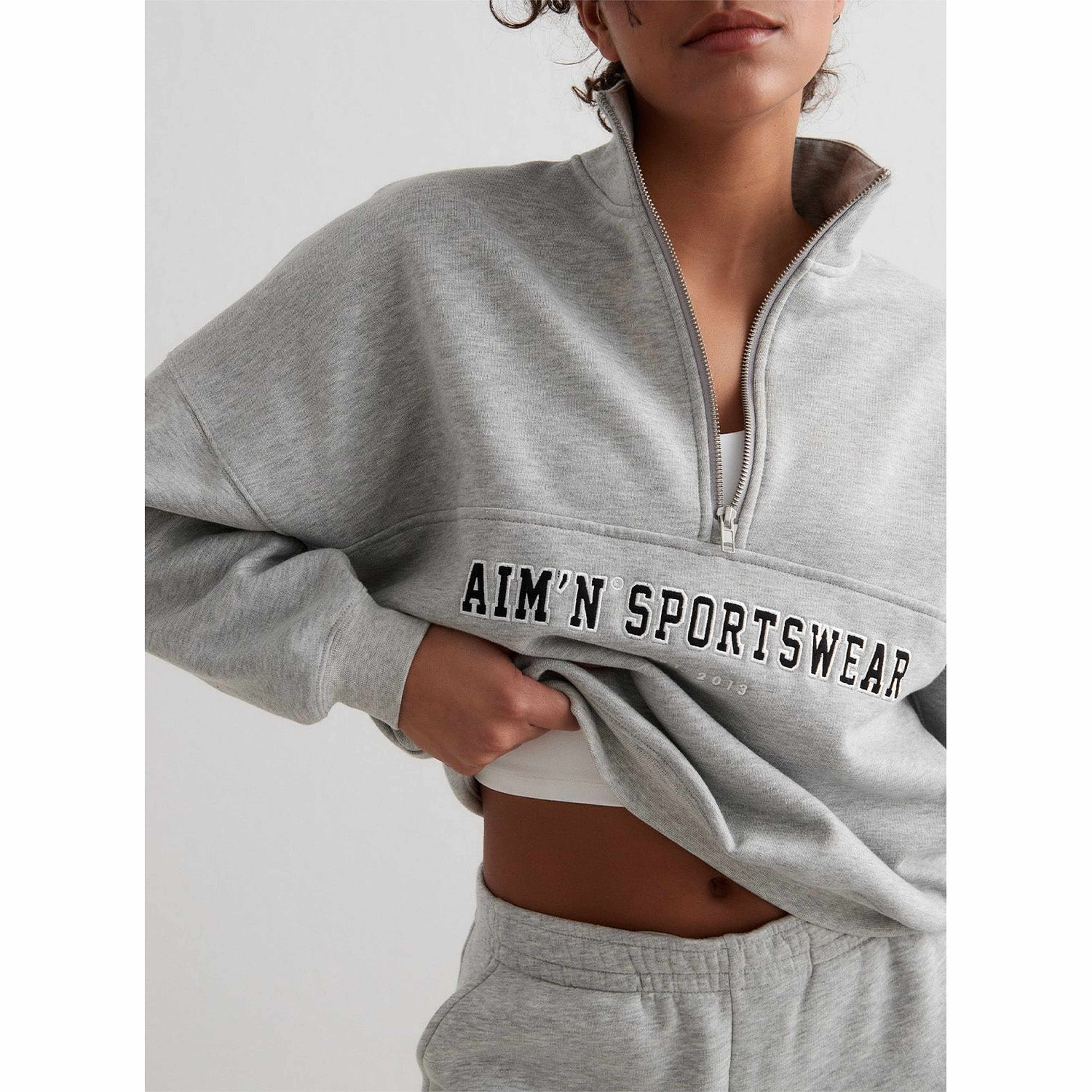 Grey Melange Varsity Sweat Half Zip
