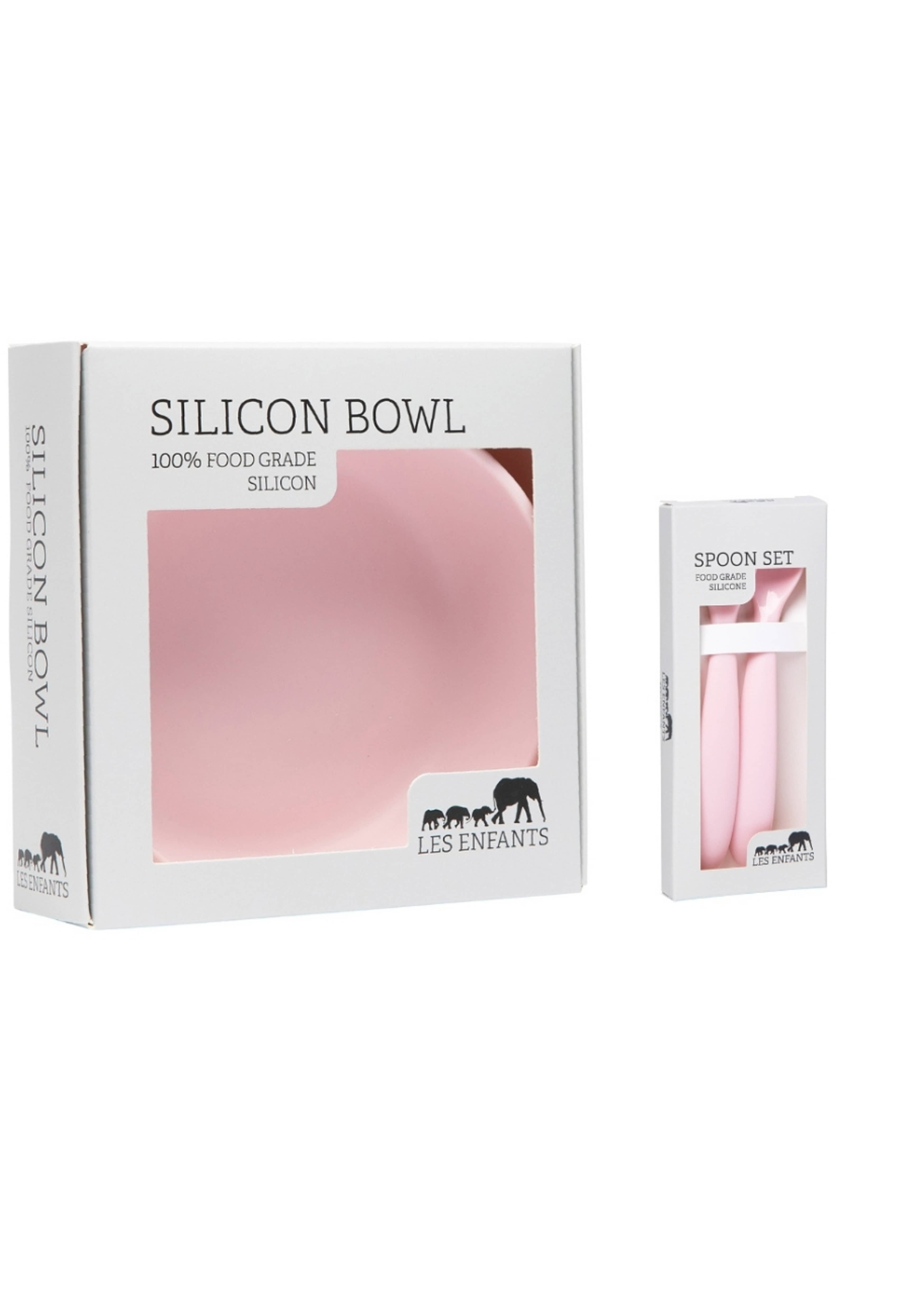 Eating  Essentials Bundle (plate Bowl + Spoon Set), från Les Enfants, i färgen rose. Klicka för att öppna bilden i stort format