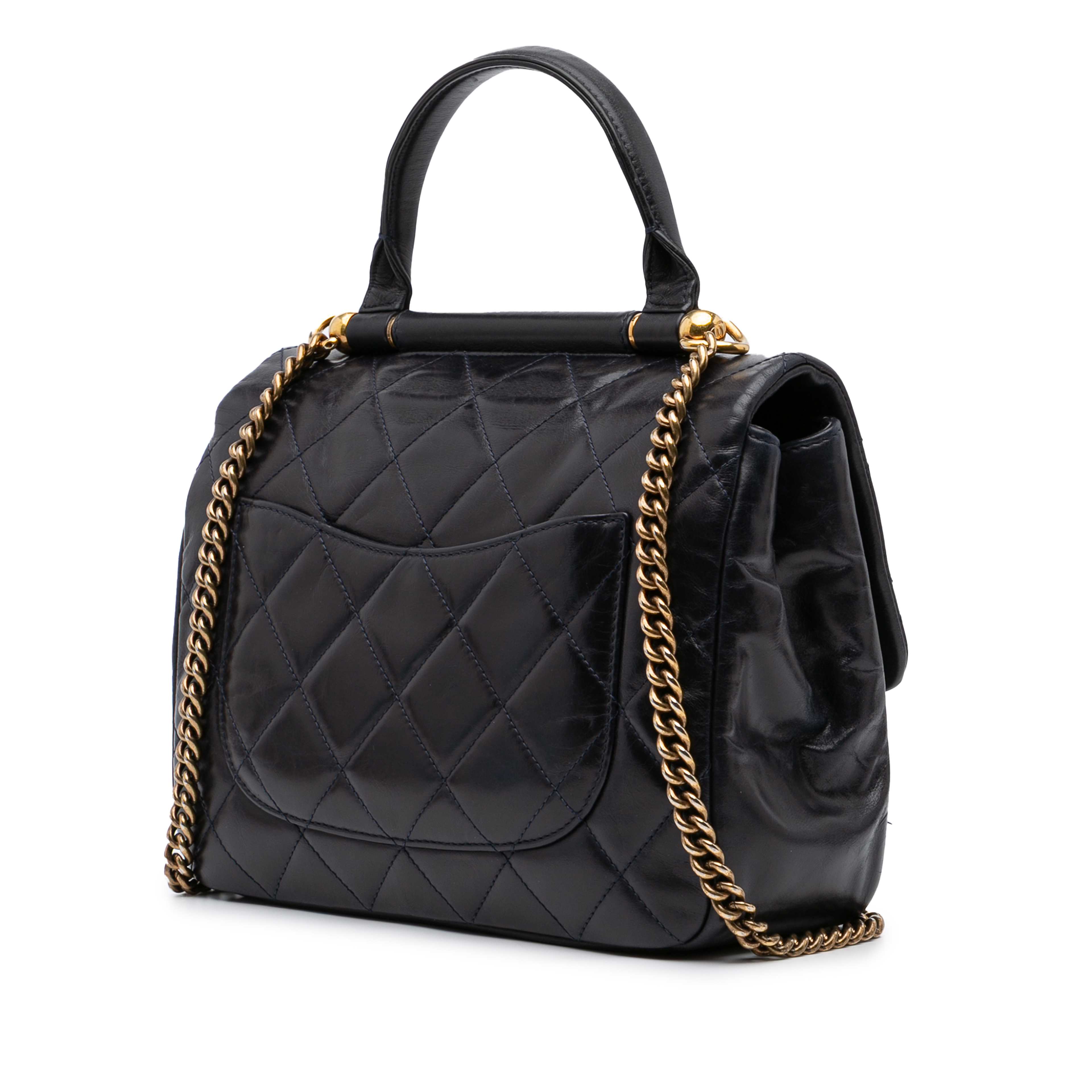 Chanel Medium Quilted Glazed Calfskin Gold Bar Top Handle Flap