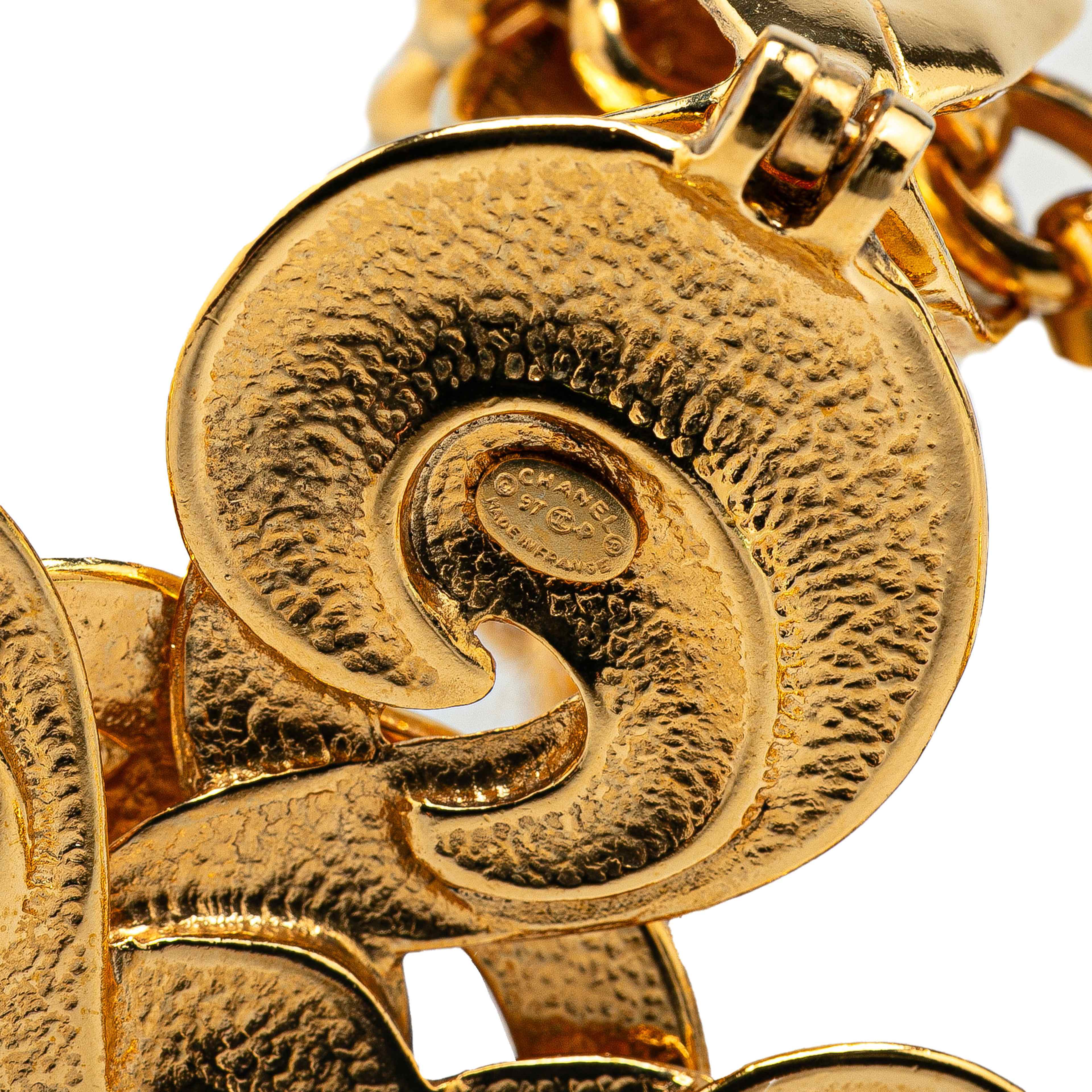Chanel Gold Plated Cc Clover Pendant Necklace