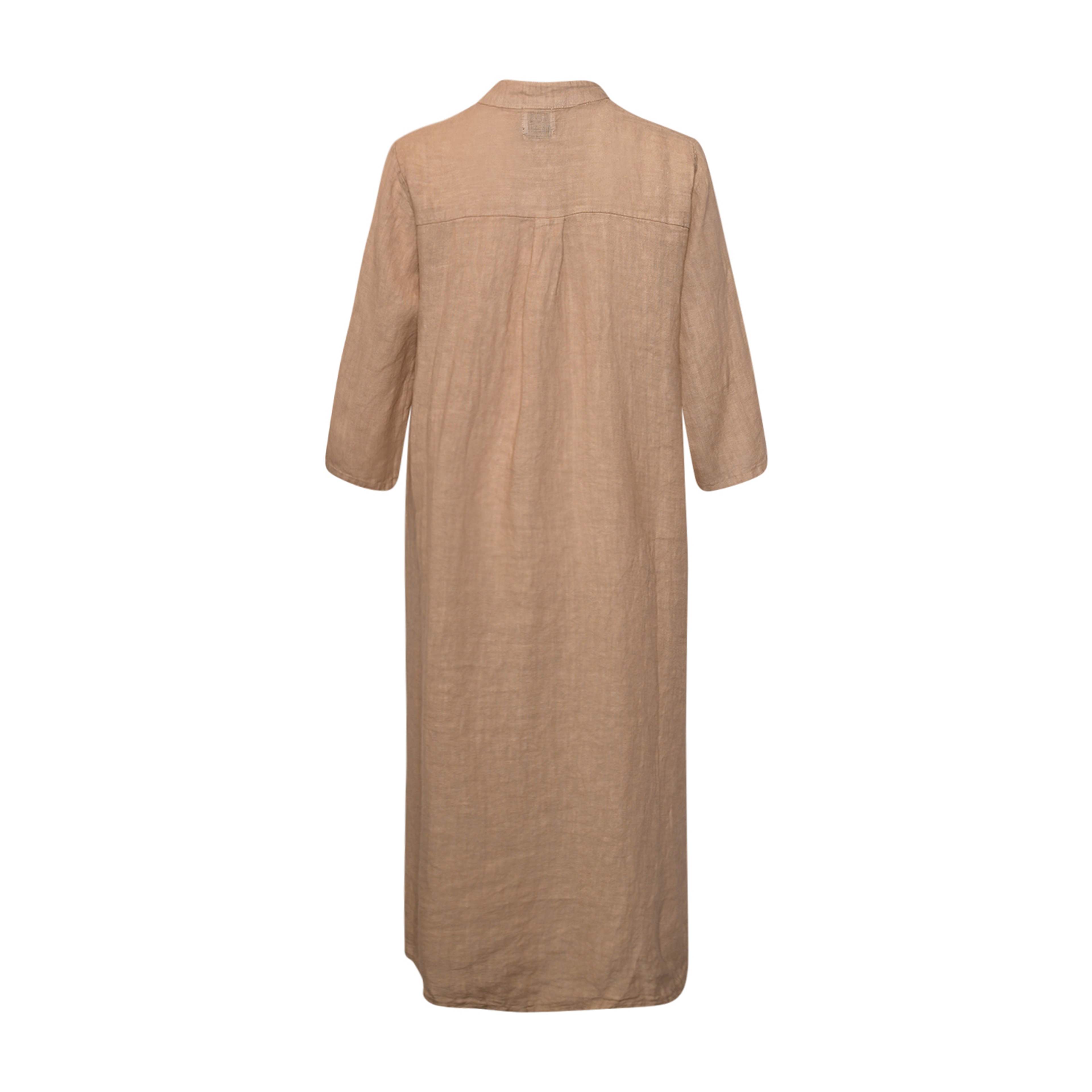 18970r, Long Shirt Dress Ruffle, Linen - Soft Grey