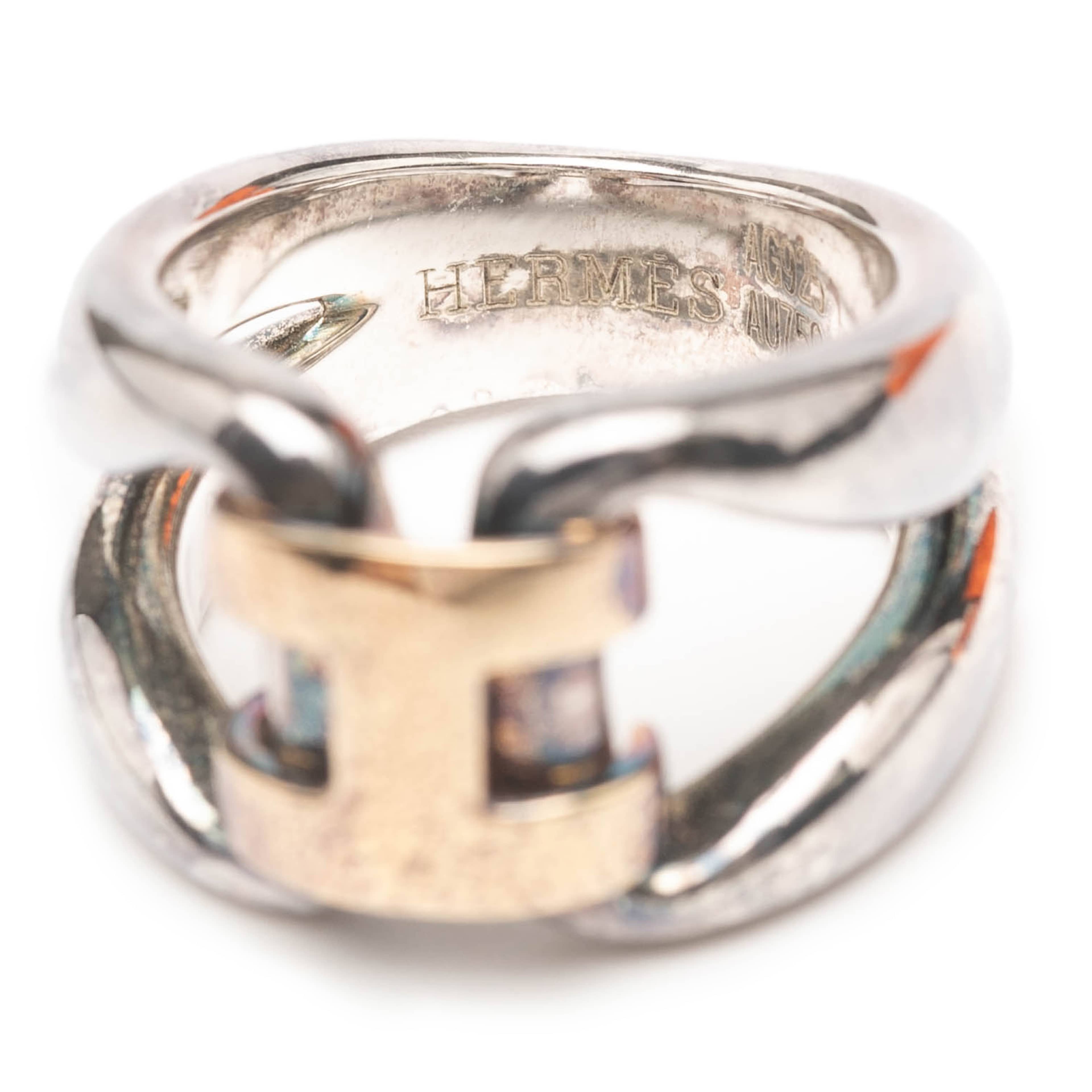 Hermès Sterling Silver And 18k Yellow Gold History Ring, från Luxclusif, i färgen silver. Klicka för att öppna bilden i stort format