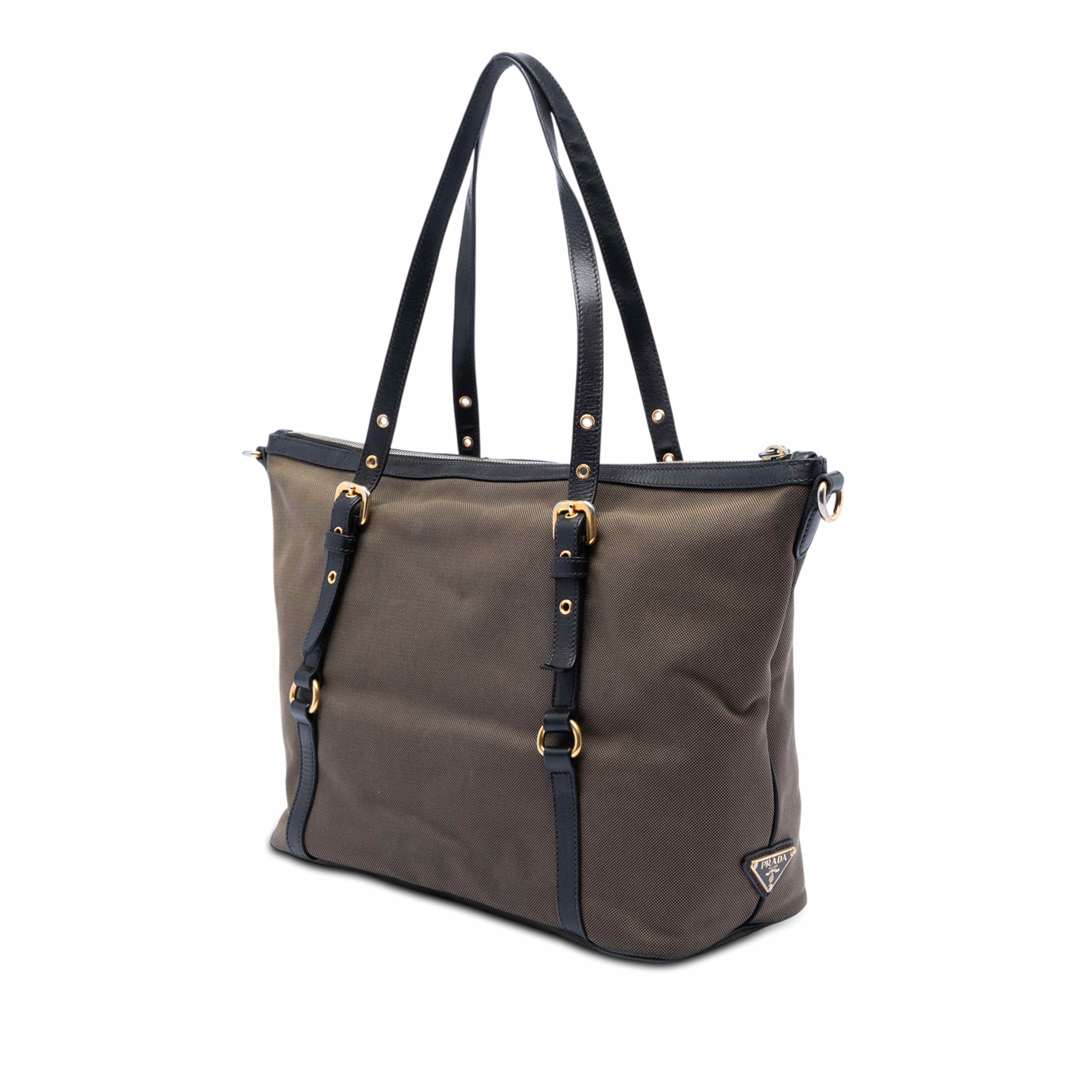 Prada Canvas Canapa Logo Satchel, från Luxclusif, i färgen dark brown. Klicka för att öppna bilden i stort format