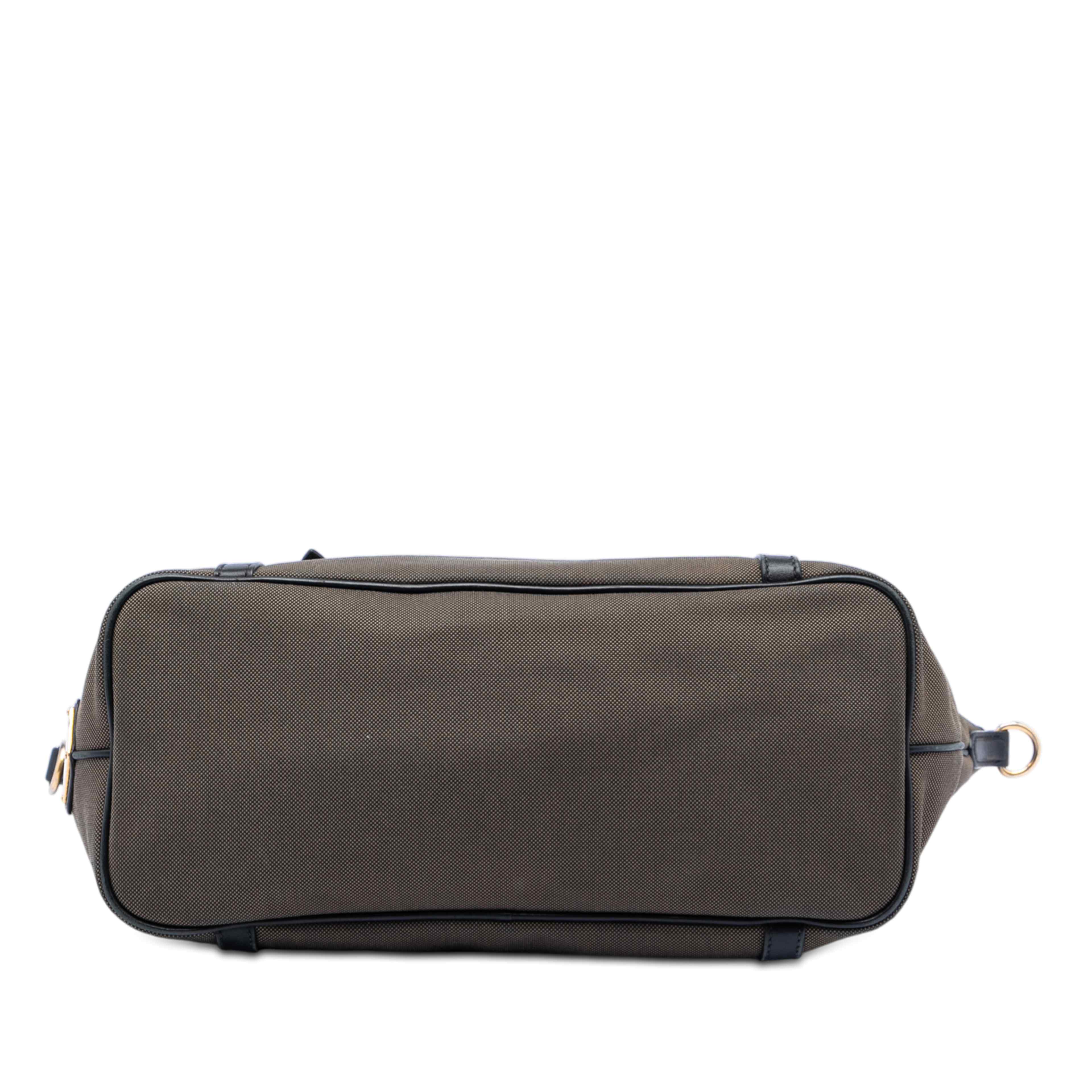 Prada Canvas Canapa Logo Satchel, från Luxclusif, i färgen dark brown. Klicka för att öppna bilden i stort format