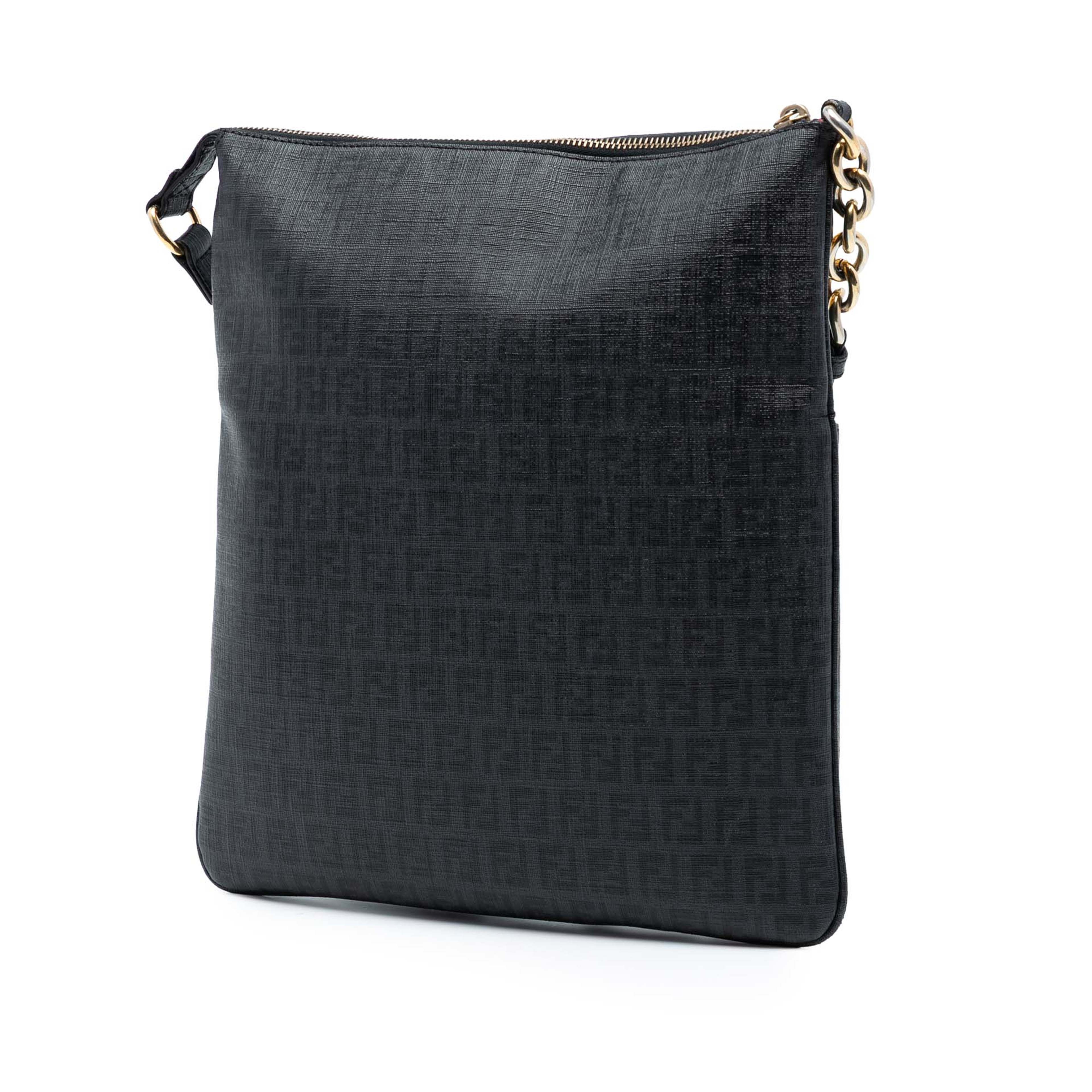 Fendi Zucchino Coated Canvas Charm Zip Crossbody, från Luxclusif, i färgen svart. Klicka för att öppna bilden i stort format