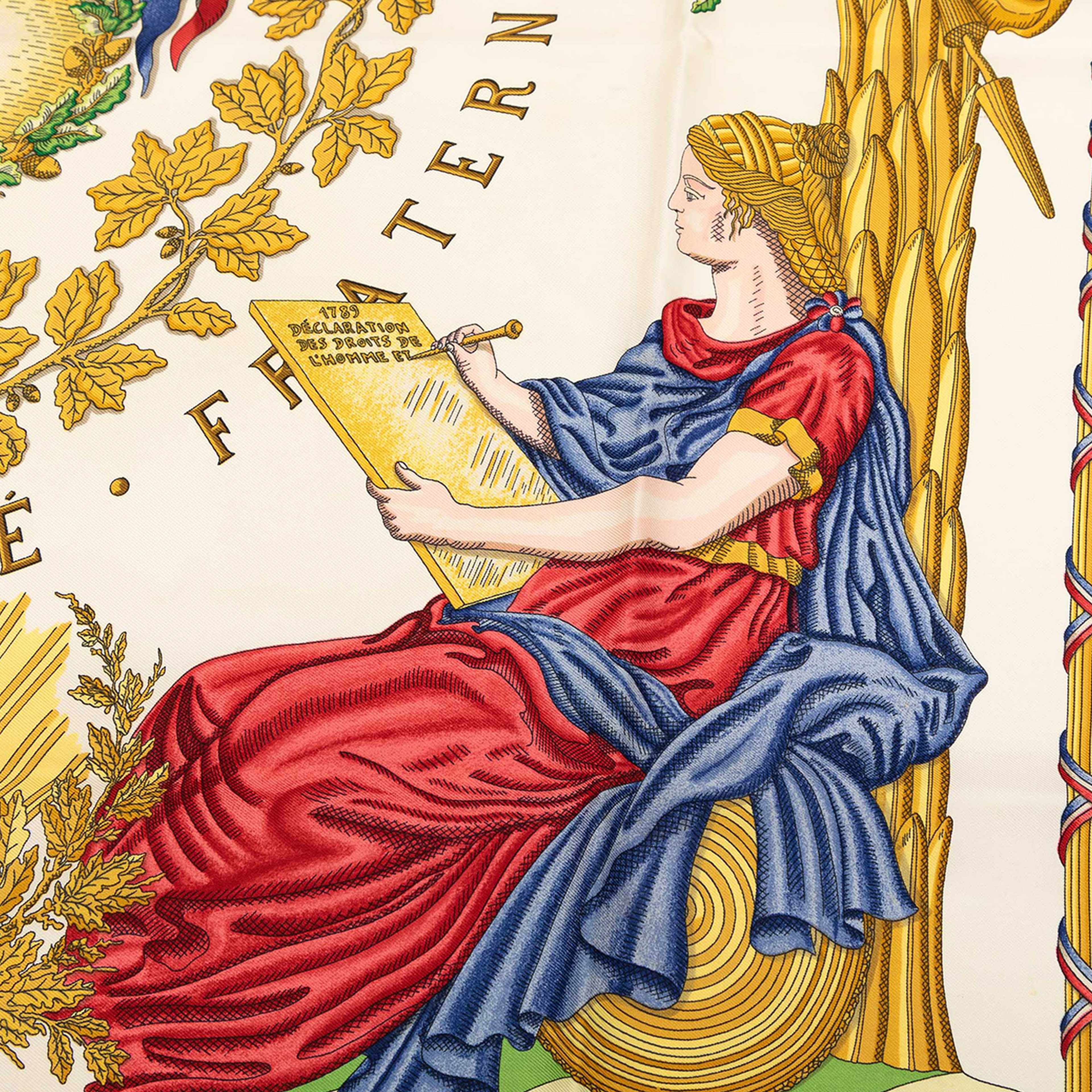 Hermès Republique Francaise Liberte Egalite Fraternite 1789 Silk Scarf 90, från Luxclusif, i färgen vit. Klicka för att öppna bilden i stort format
