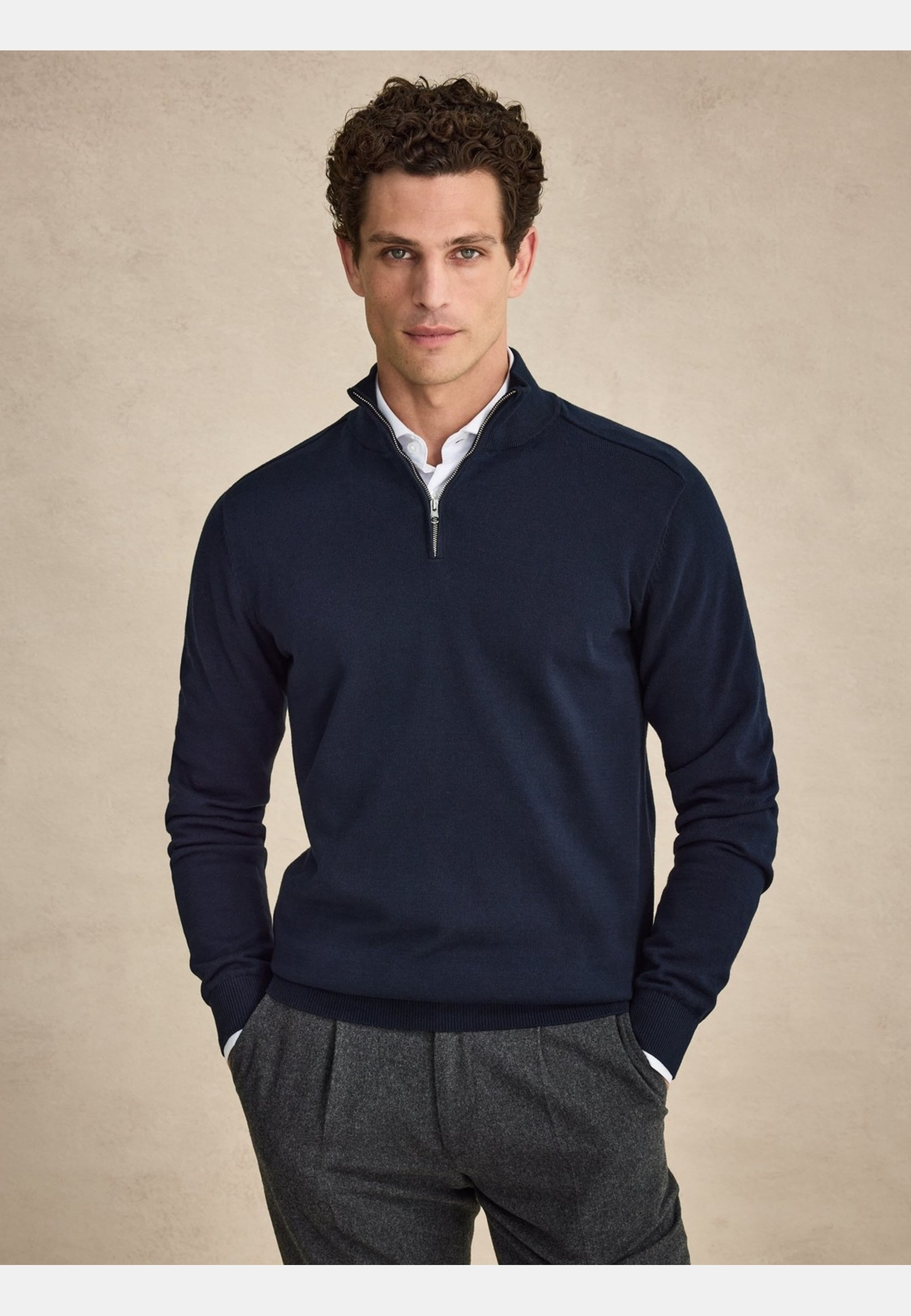 Cotton Plain Knitted Half Zipper Sweater (alex), från John Henric, i färgen navy blue. Klicka för att öppna bilden i stort format