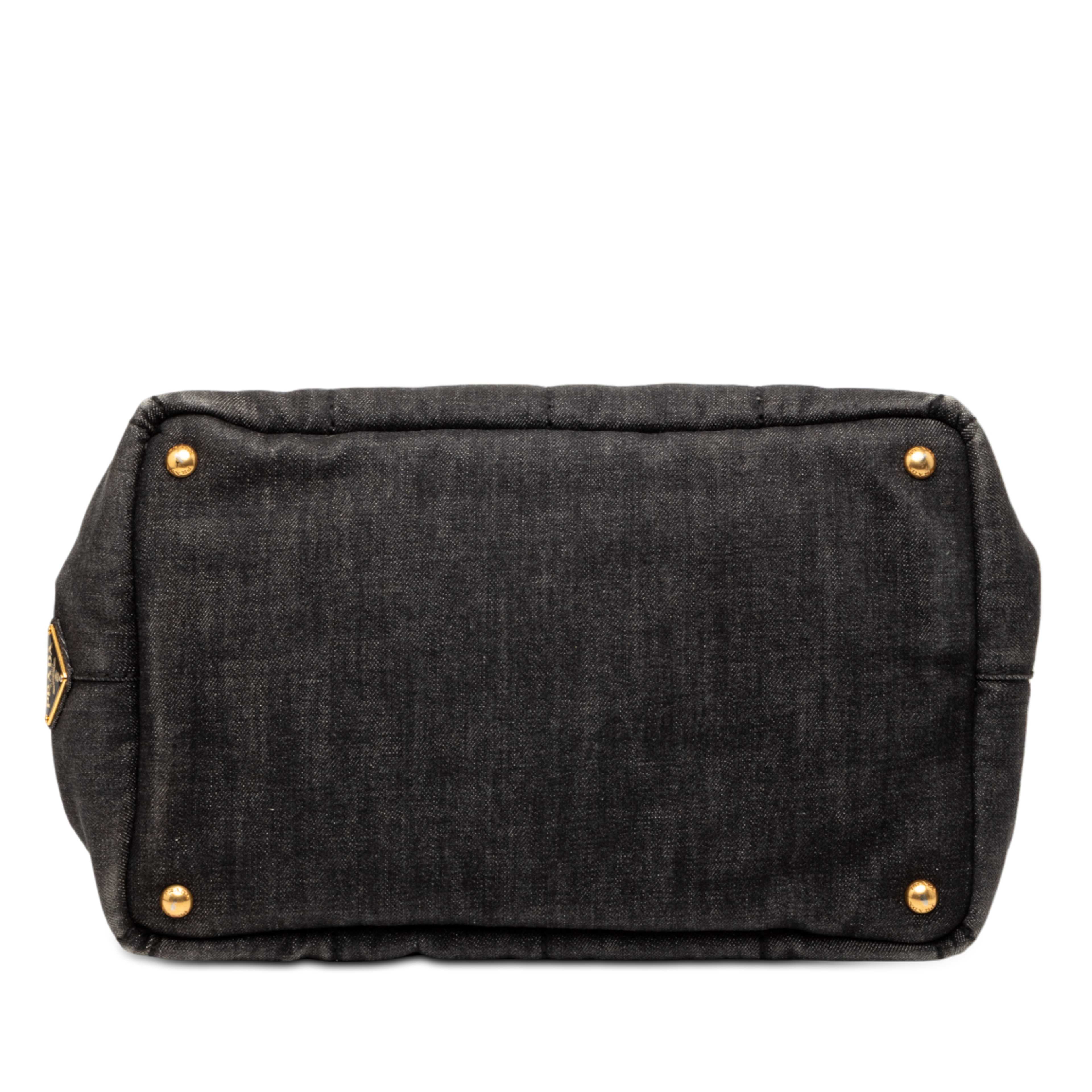 Prada Small Denim Canapa Logo Satchel, från Luxclusif, i färgen dark gray. Klicka för att öppna bilden i stort format