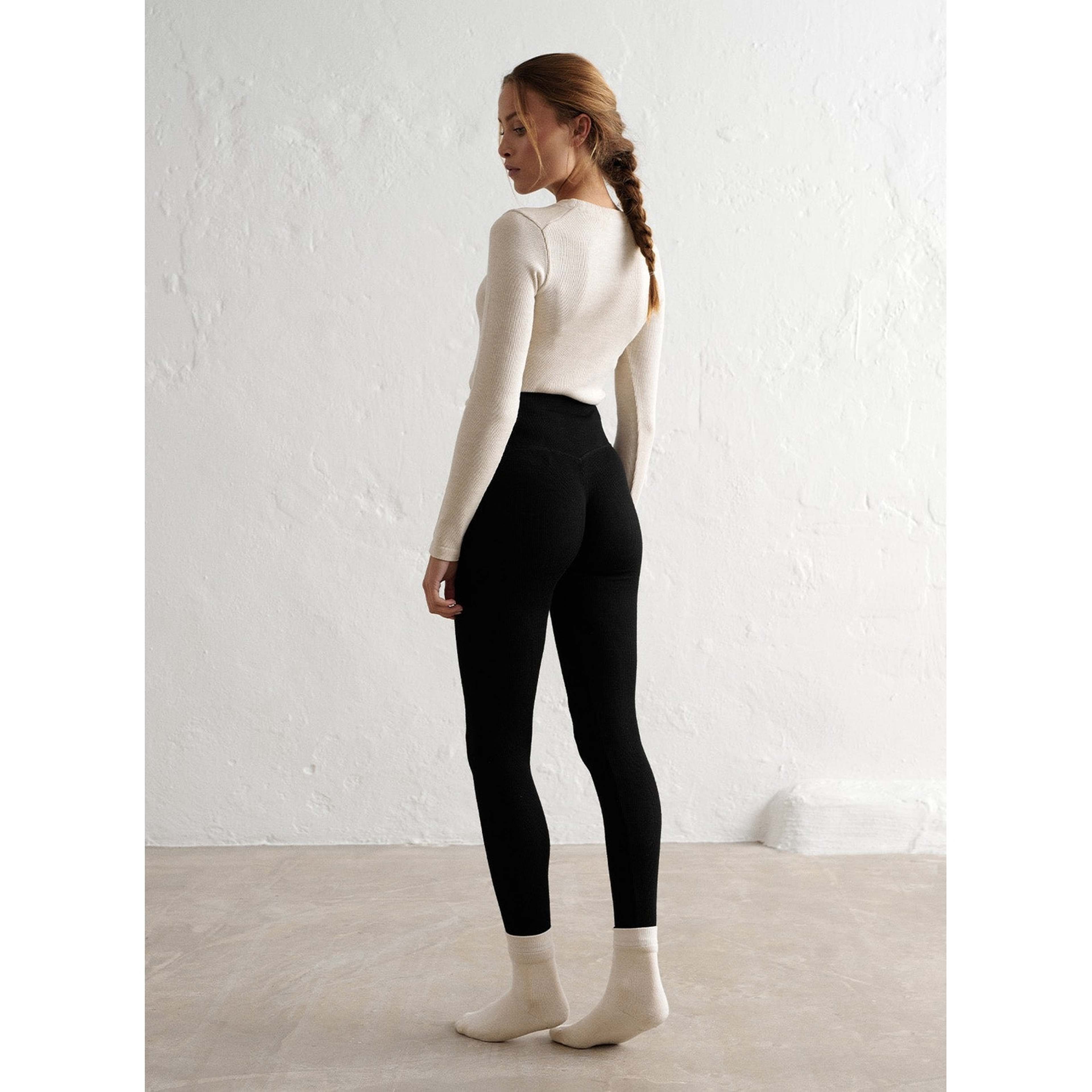 Black Ribbed Wool Leggings