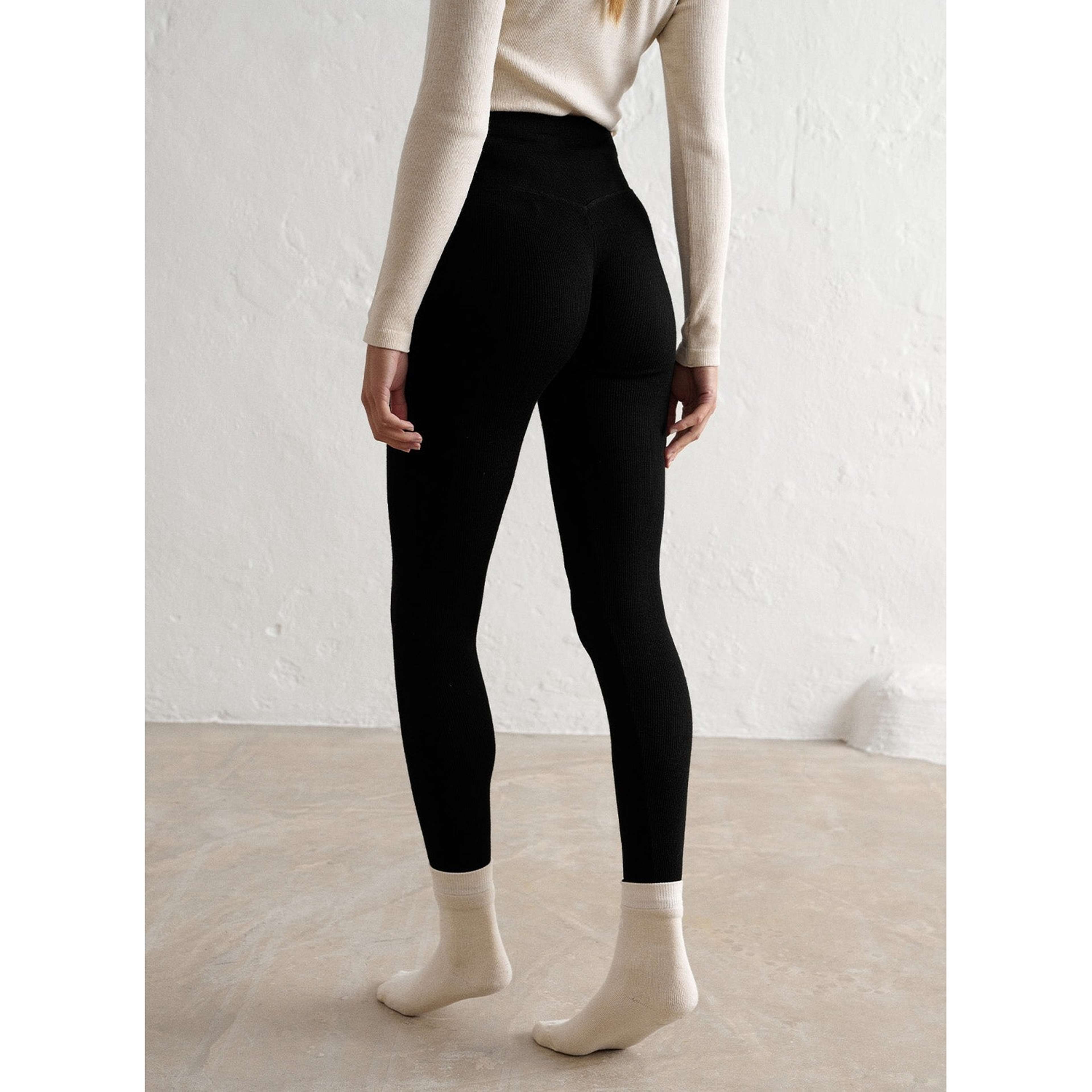 Black Ribbed Wool Leggings