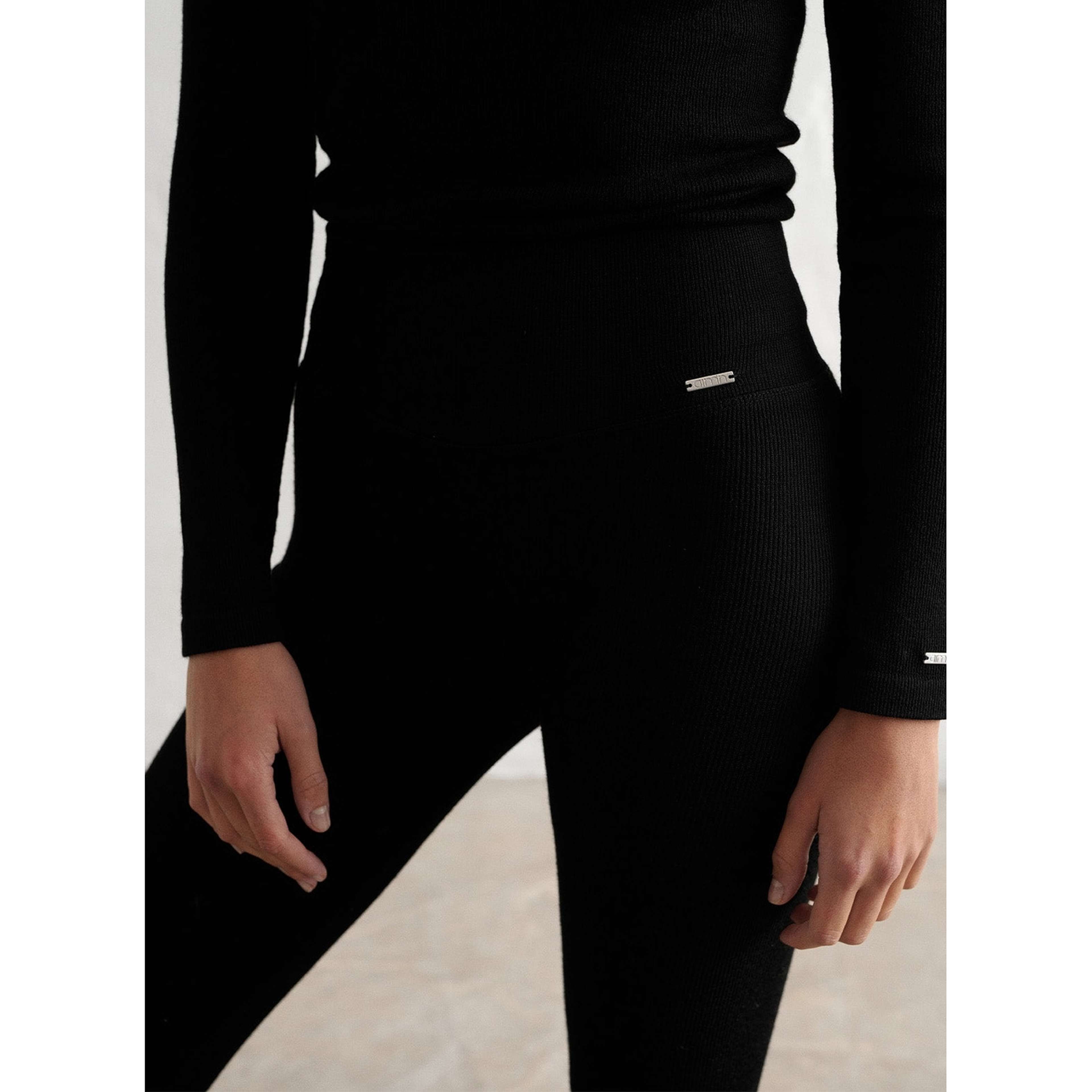 Black Ribbed Wool Leggings