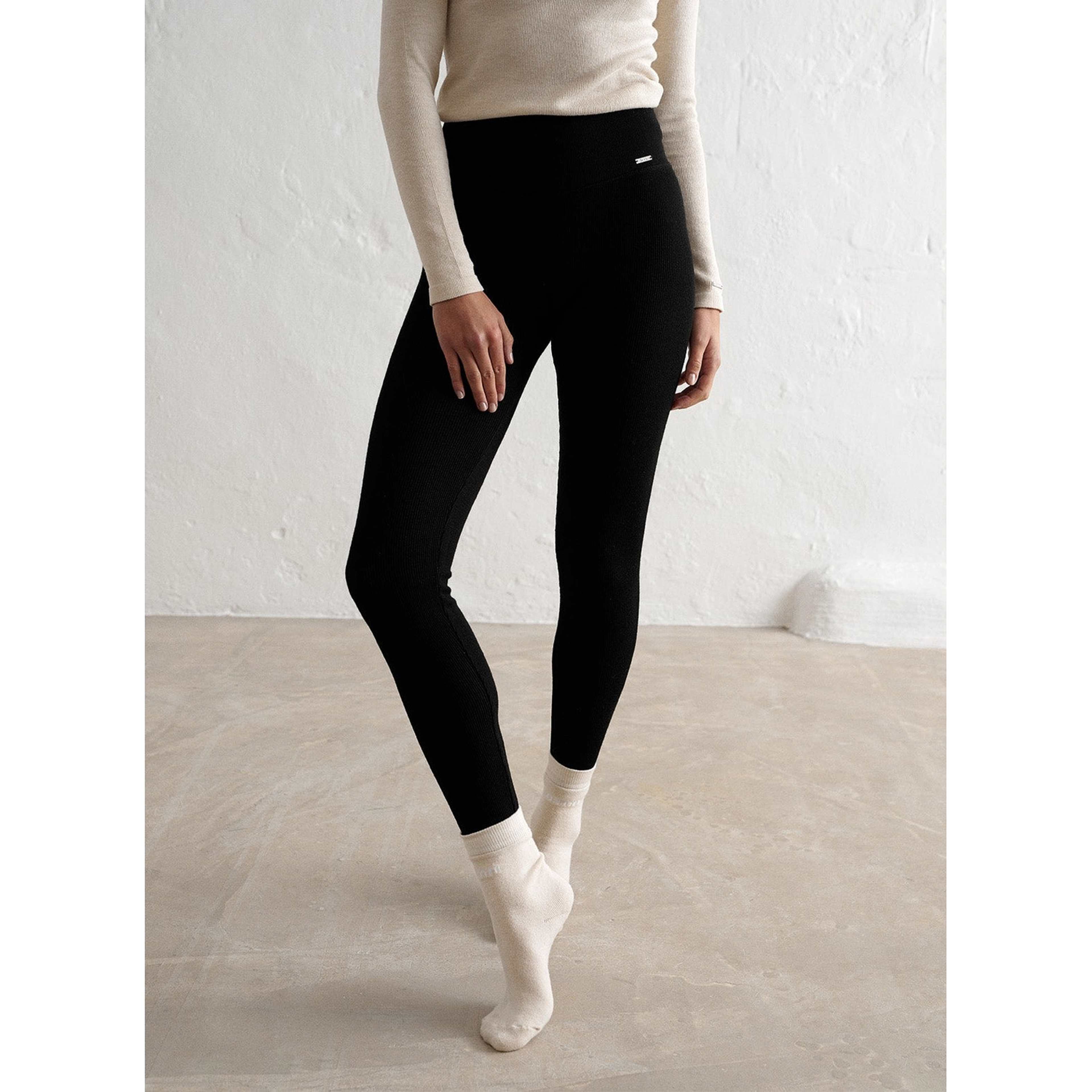 Black Ribbed Wool Leggings