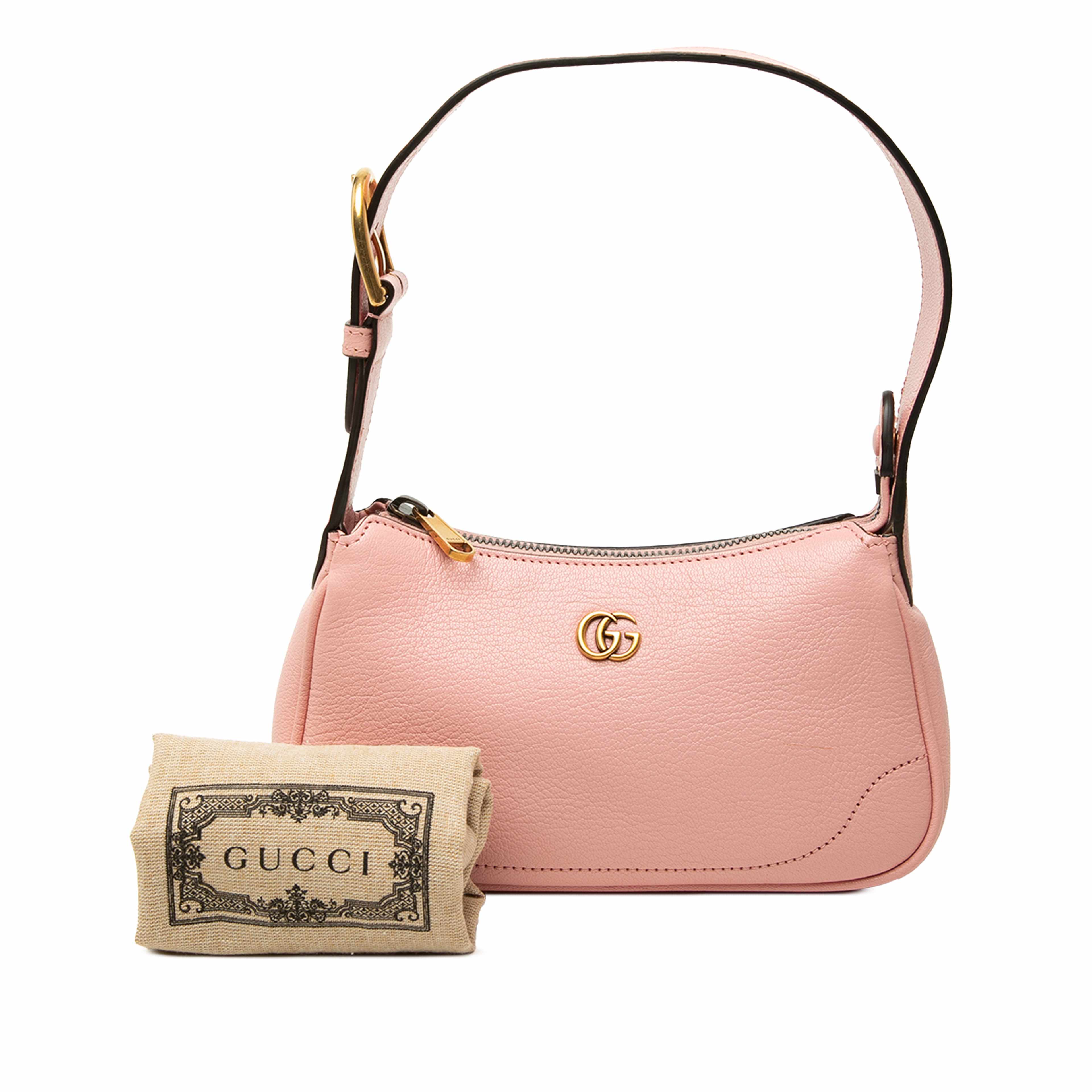 Gucci Mini Goatskin Aphrodite Shoulder Bag, från Luxclusif, i färgen rosa. Klicka för att öppna bilden i stort format