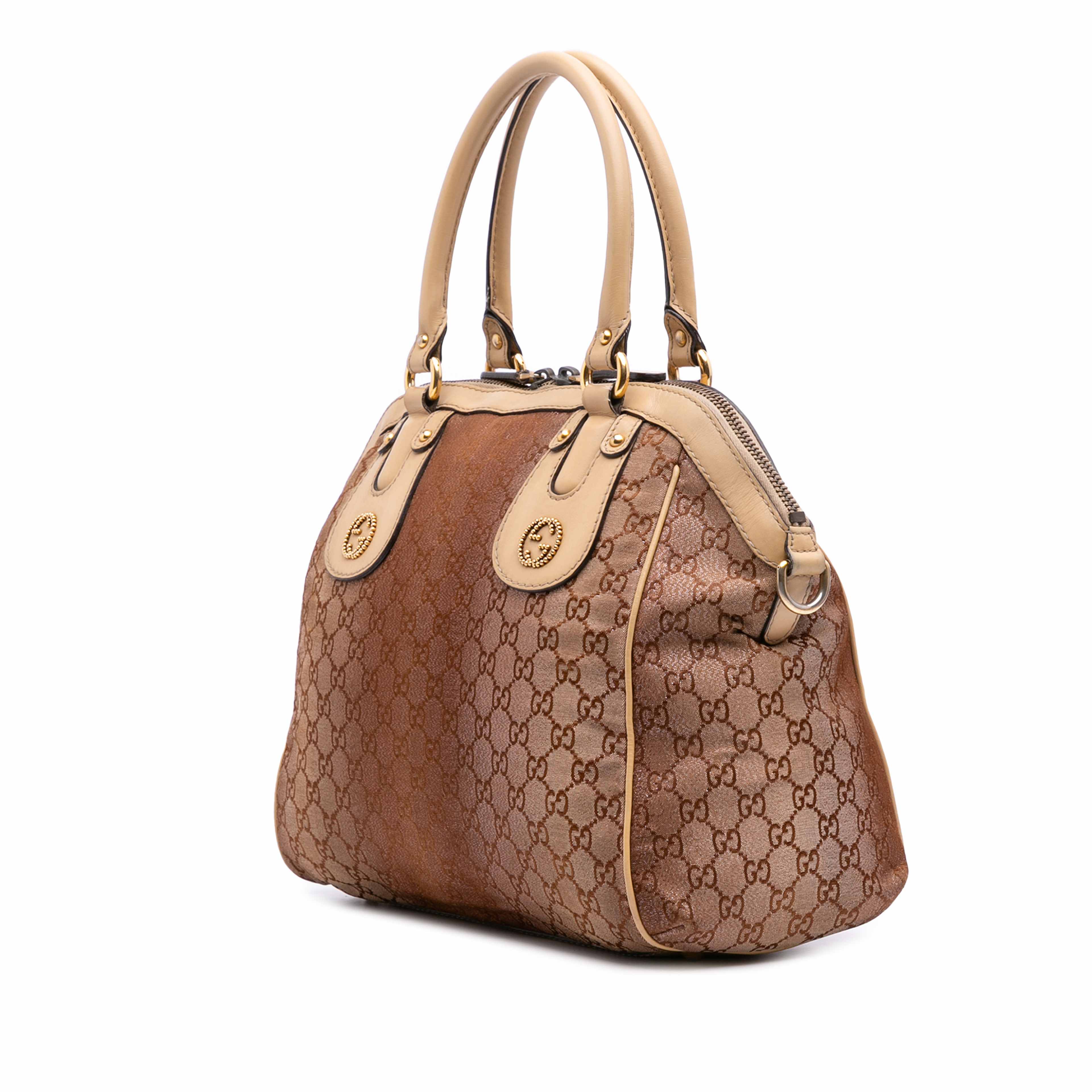 Gucci Medium Gg Lurex Scarlett Satchel, från Luxclusif, i färgen brown. Klicka för att öppna bilden i stort format