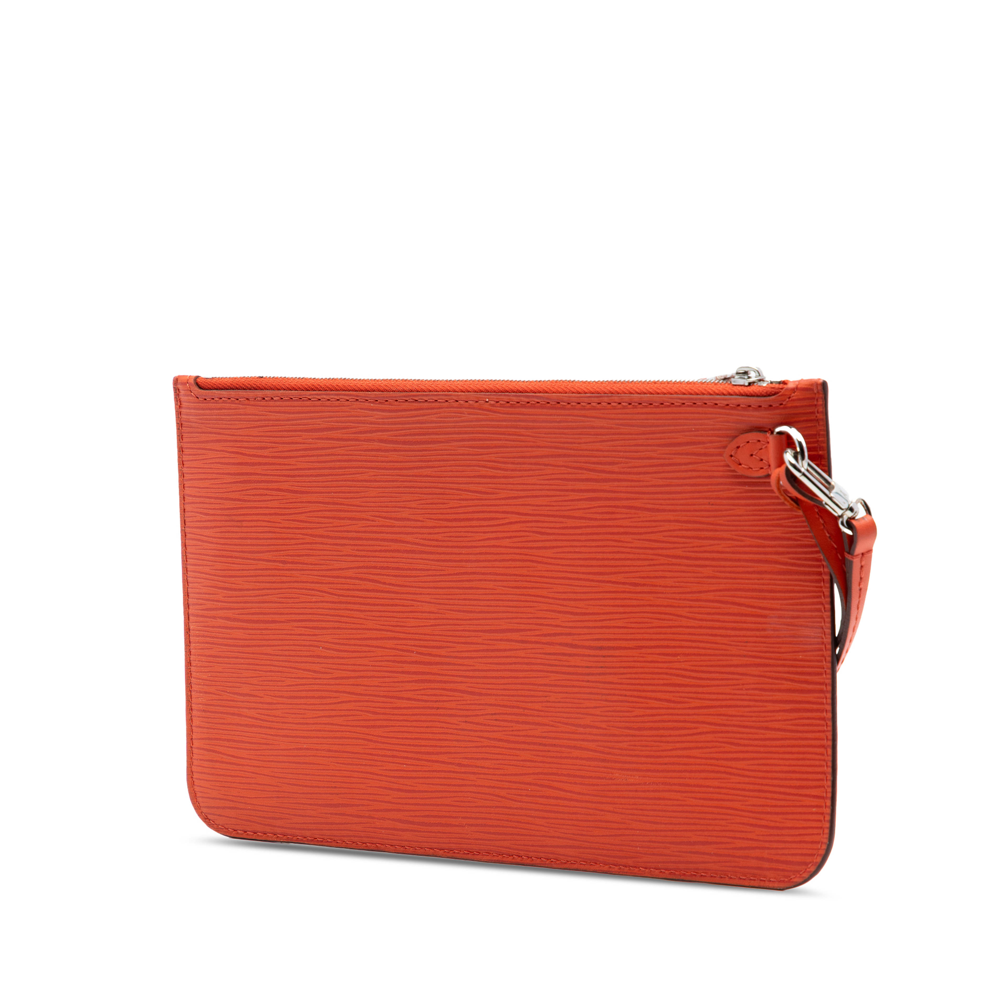 Louis Vuitton Epi Neverfull Pouch, från Luxclusif, i färgen dark orange. Klicka för att öppna bilden i stort format