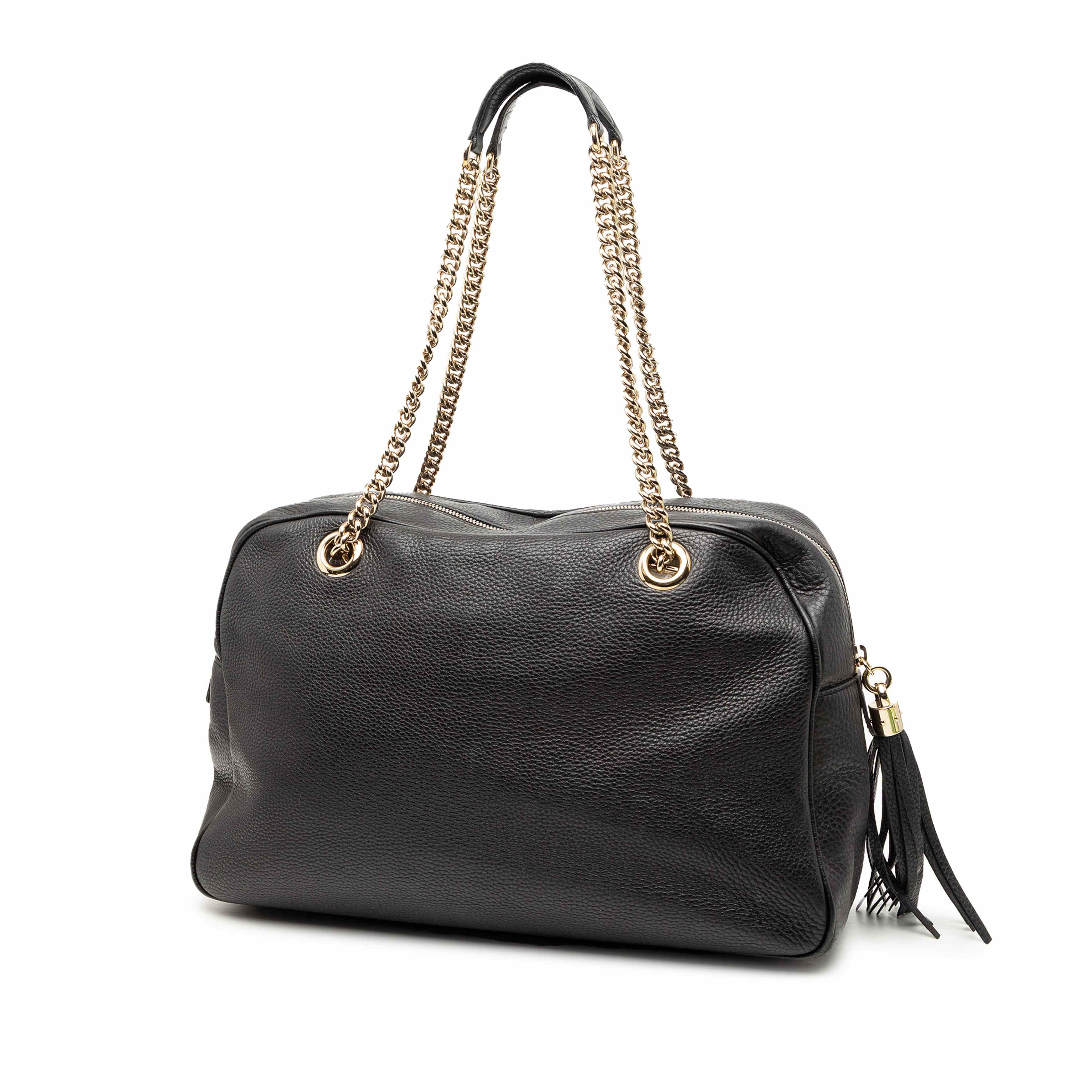 Gucci Leather Soho Chain Shoulder Bag, från Luxclusif, i färgen black. Klicka för att öppna bilden i stort format