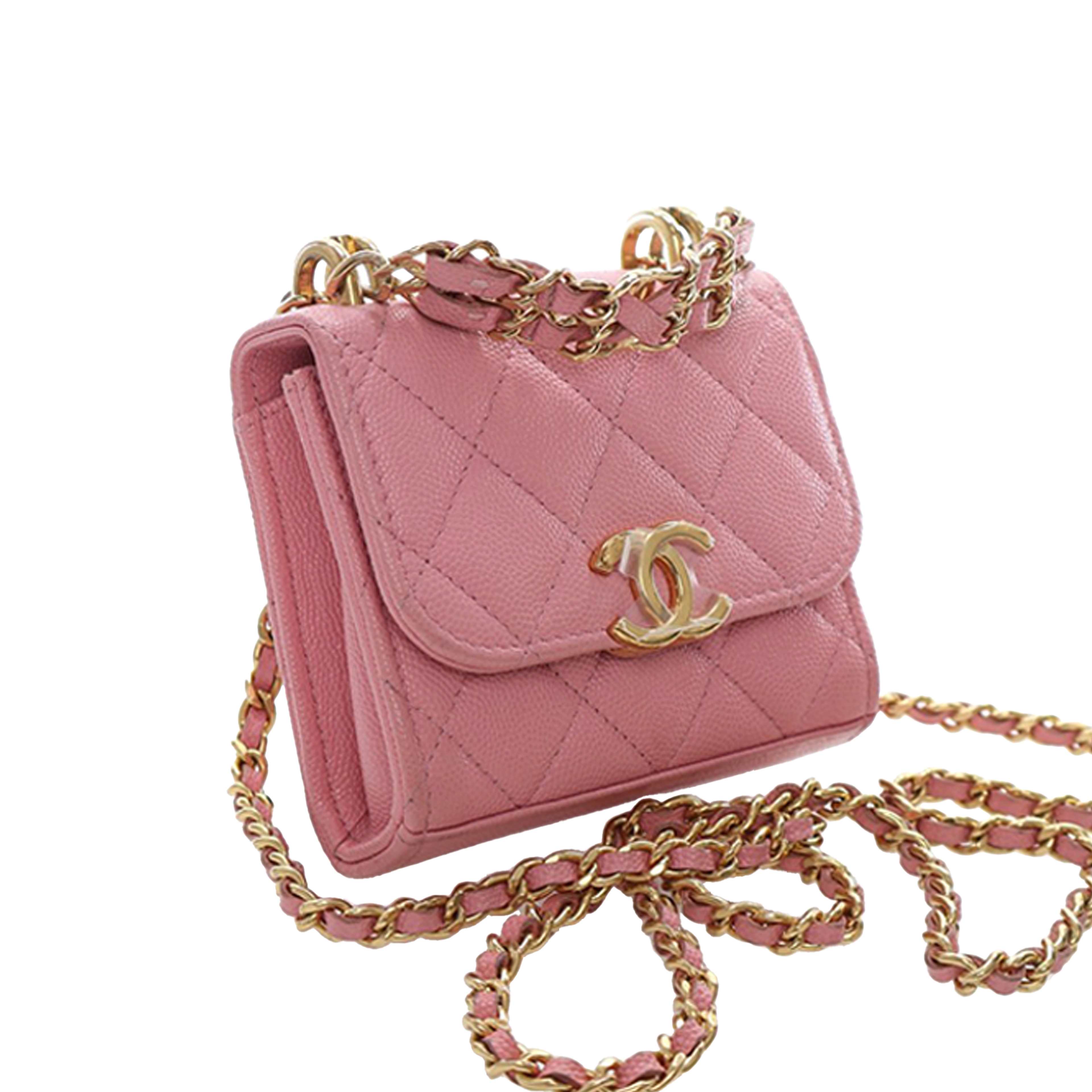 Chanel Mini Cc Quilted Caviar Top Handle Clutch With Chain, från Luxclusif, i färgen pink. Klicka för att öppna bilden i stort format