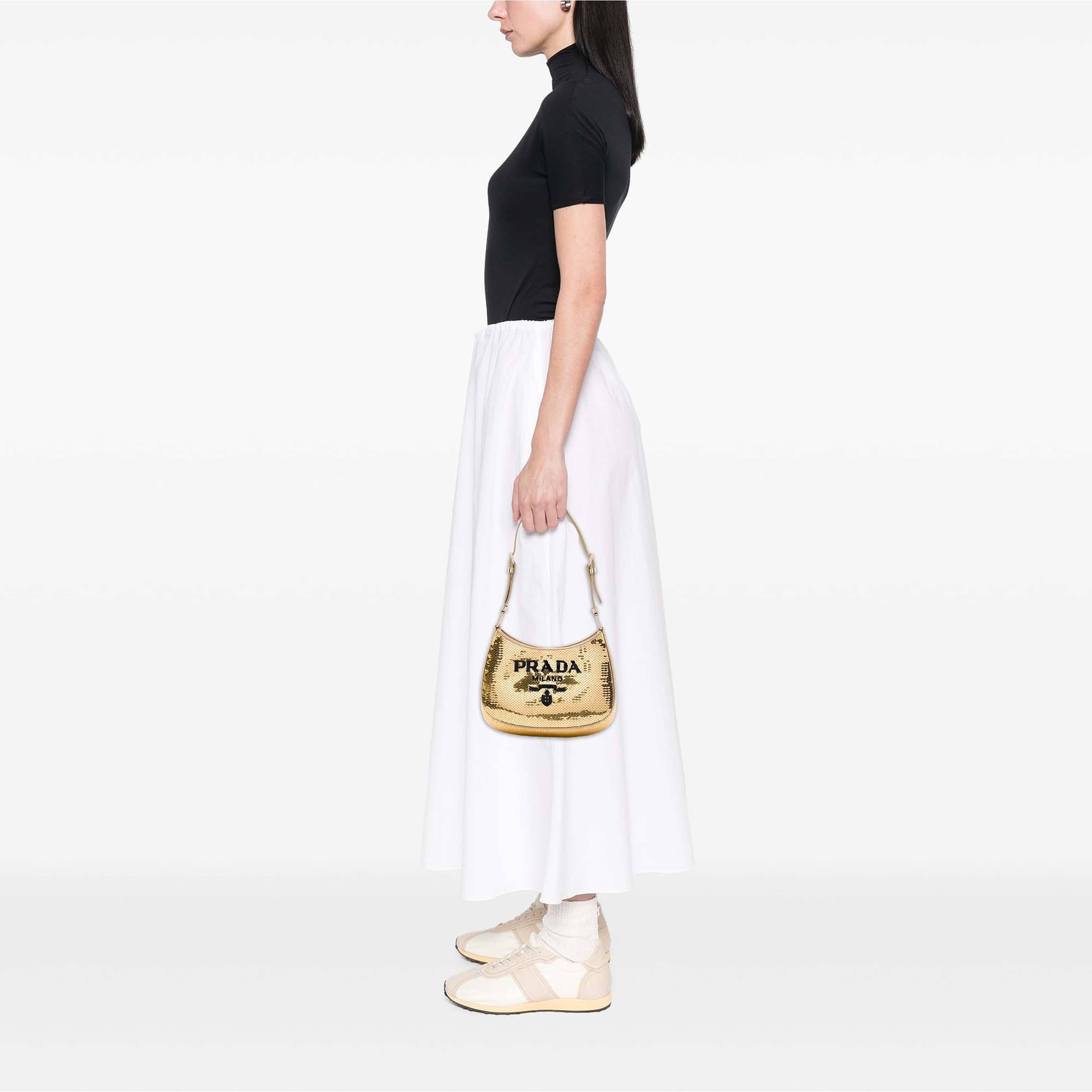 Prada Sequin Embellished Satin Cleo Shoulder Bag, från Luxclusif, i färgen guld. Klicka för att öppna bilden i stort format