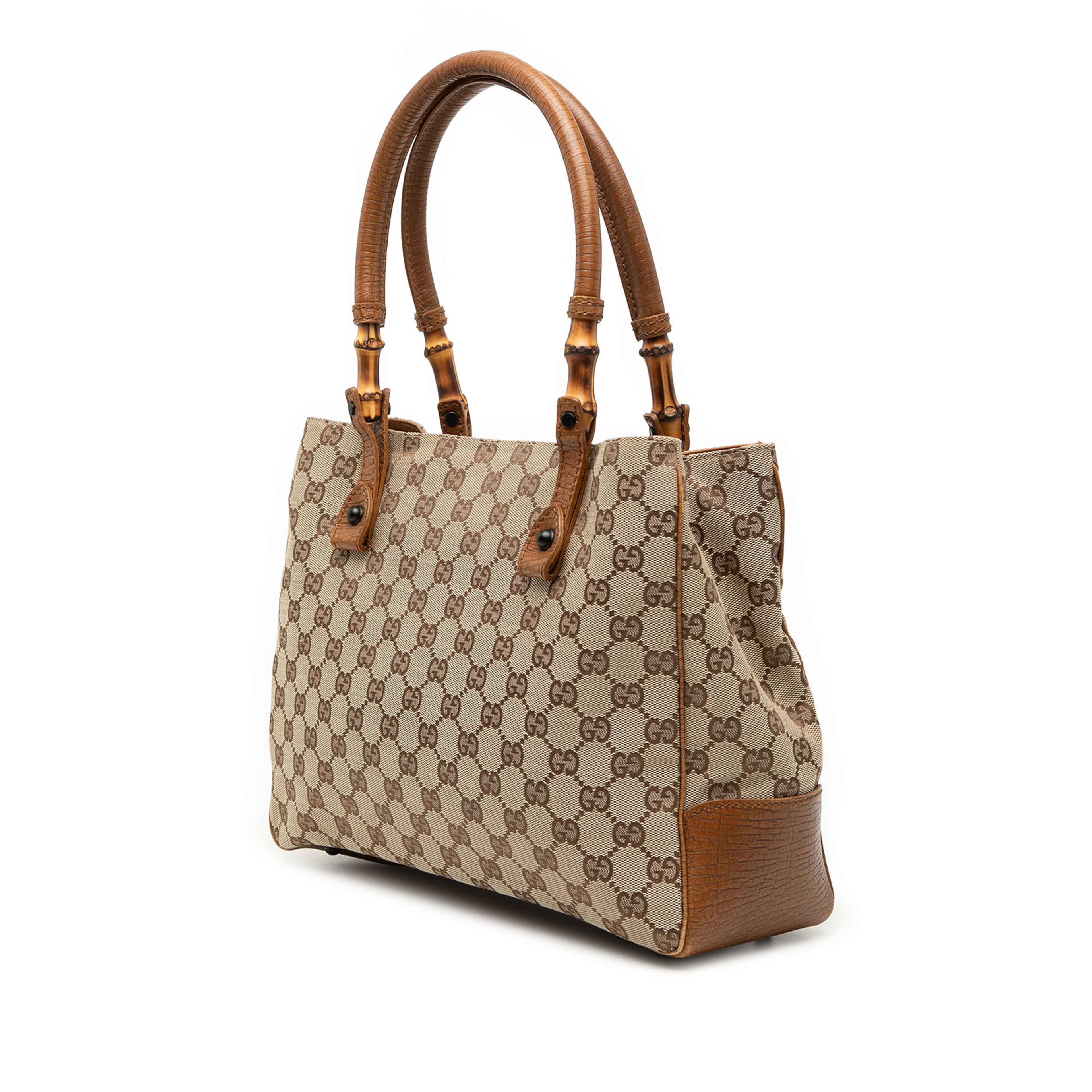 Gucci Gg Canvas Bamboo Tote, från Luxclusif, i färgen beige. Klicka för att öppna bilden i stort format