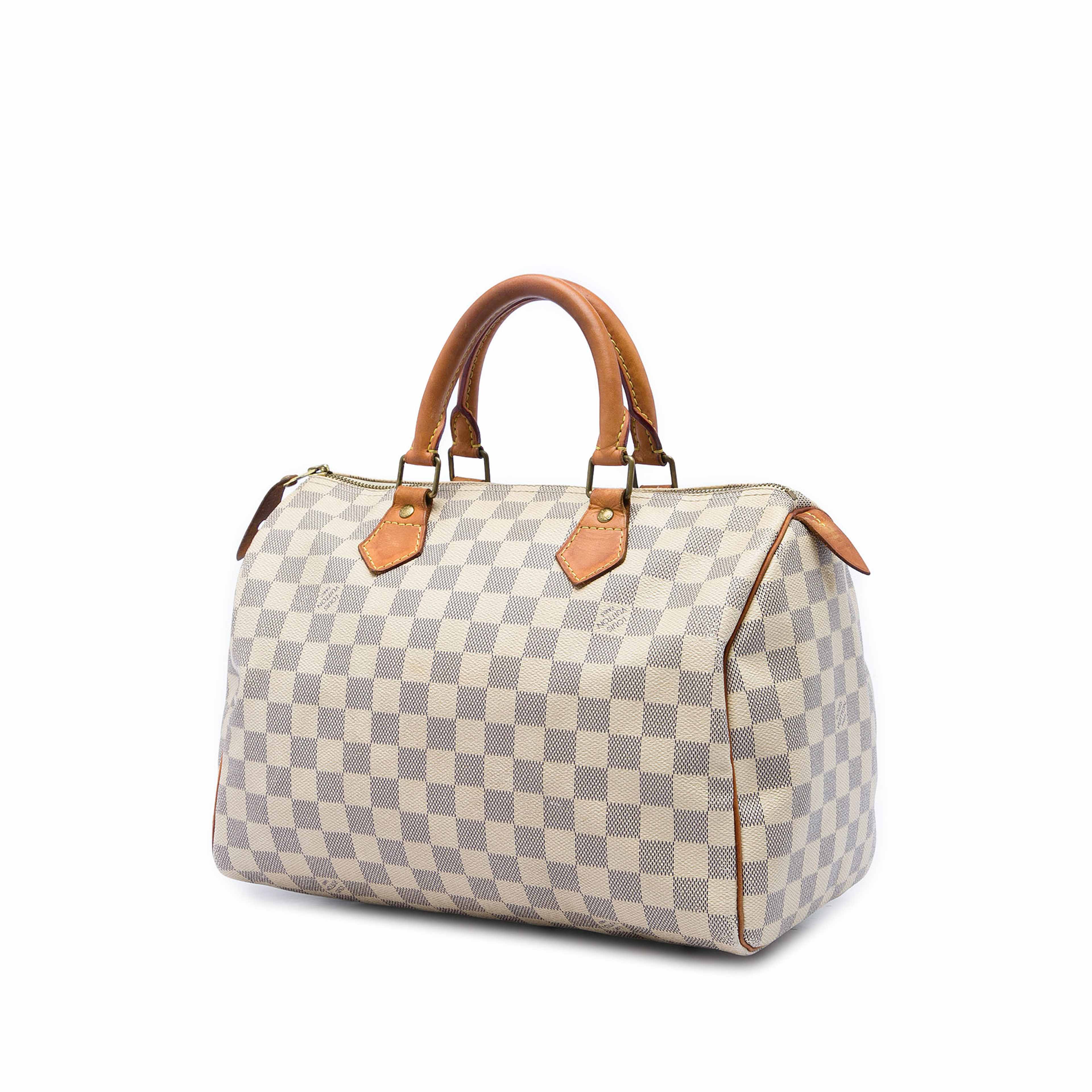 Louis Vuitton Damier Azur Speedy 30, från Luxclusif, i färgen vit. Klicka för att öppna bilden i stort format