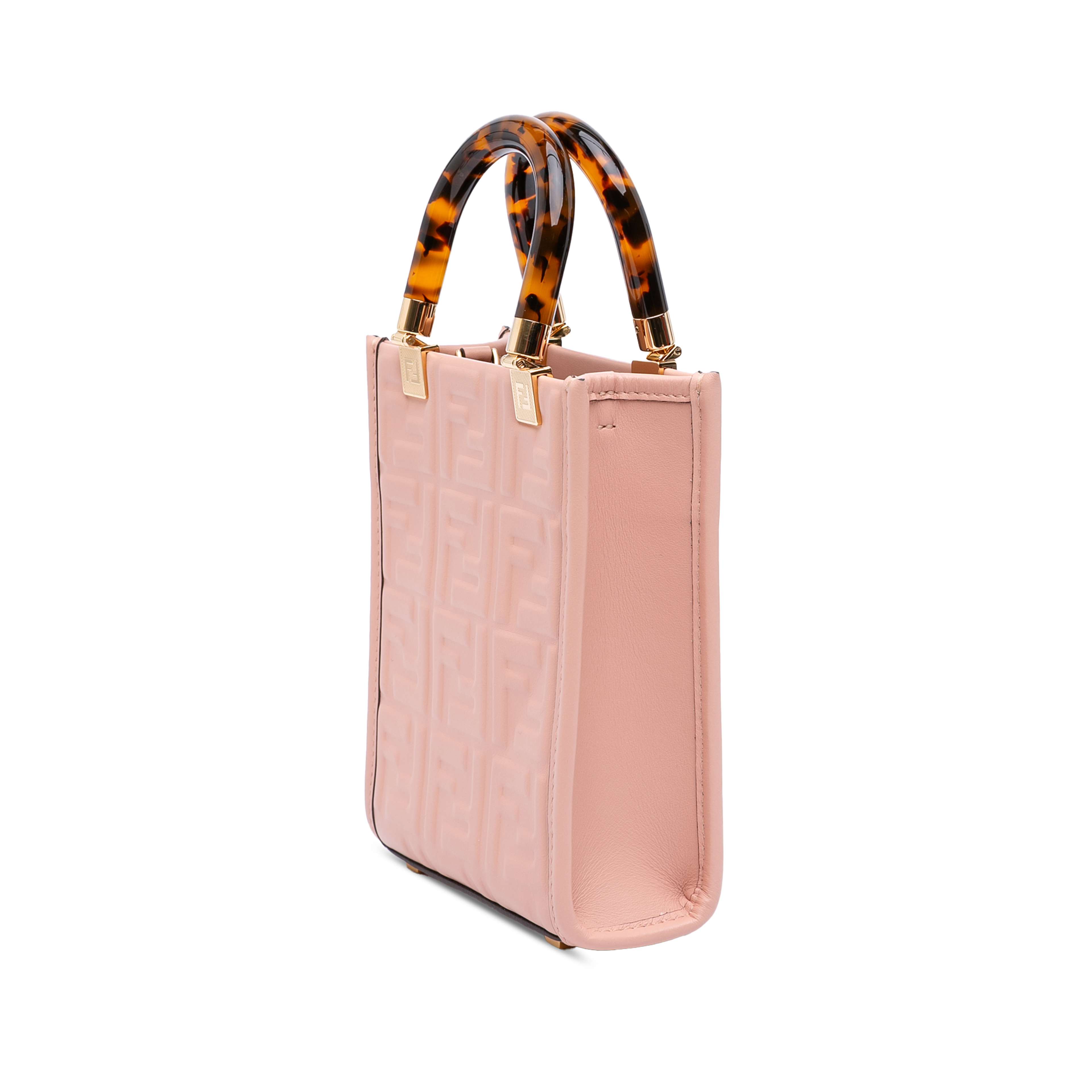 Fendi Mini Zucca Embossed Leather Sunshine Shopper Tote, från Luxclusif, i färgen pink. Klicka för att öppna bilden i stort format