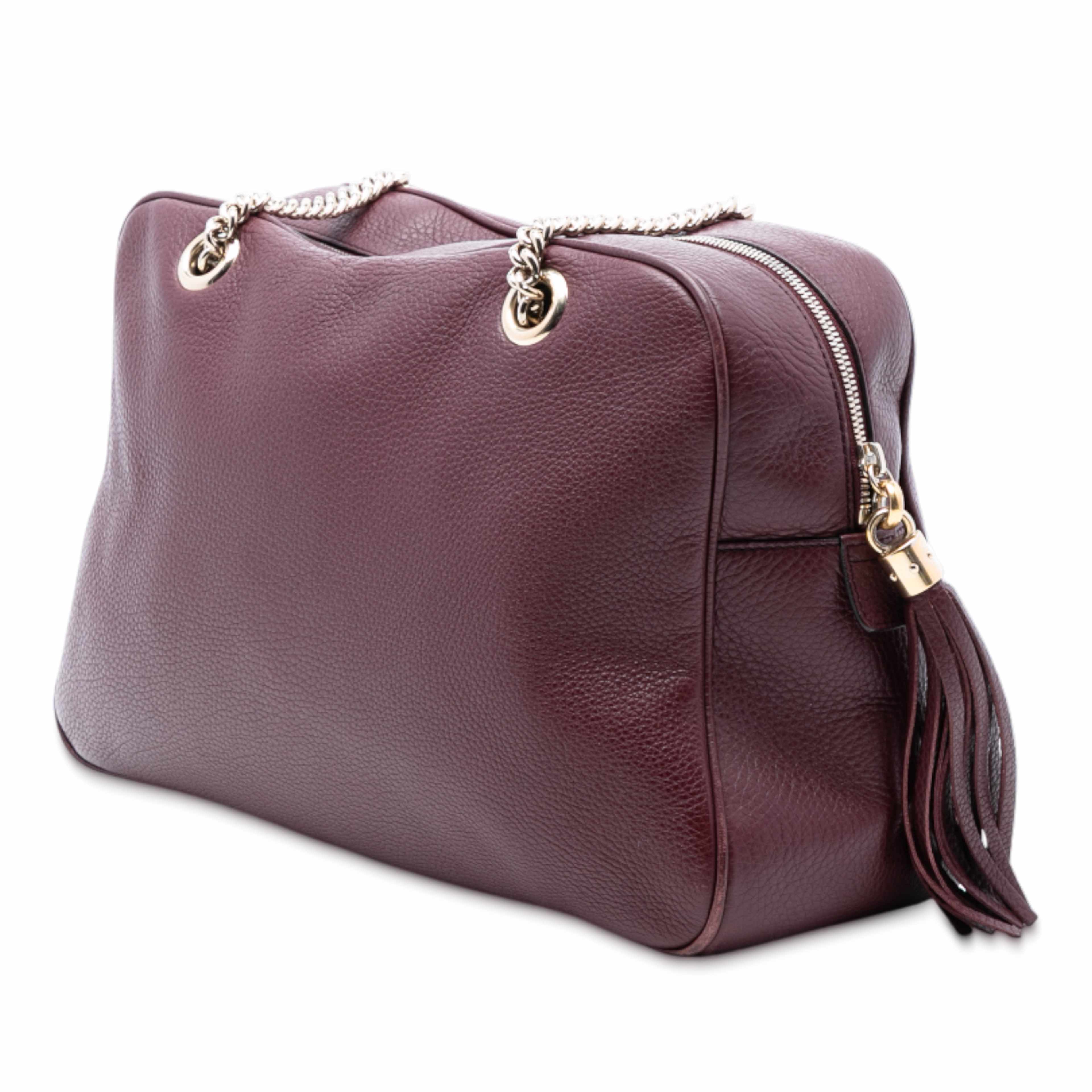 Gucci Leather Soho Chain Shoulder, från Luxclusif, i färgen burgundy. Klicka för att öppna bilden i stort format
