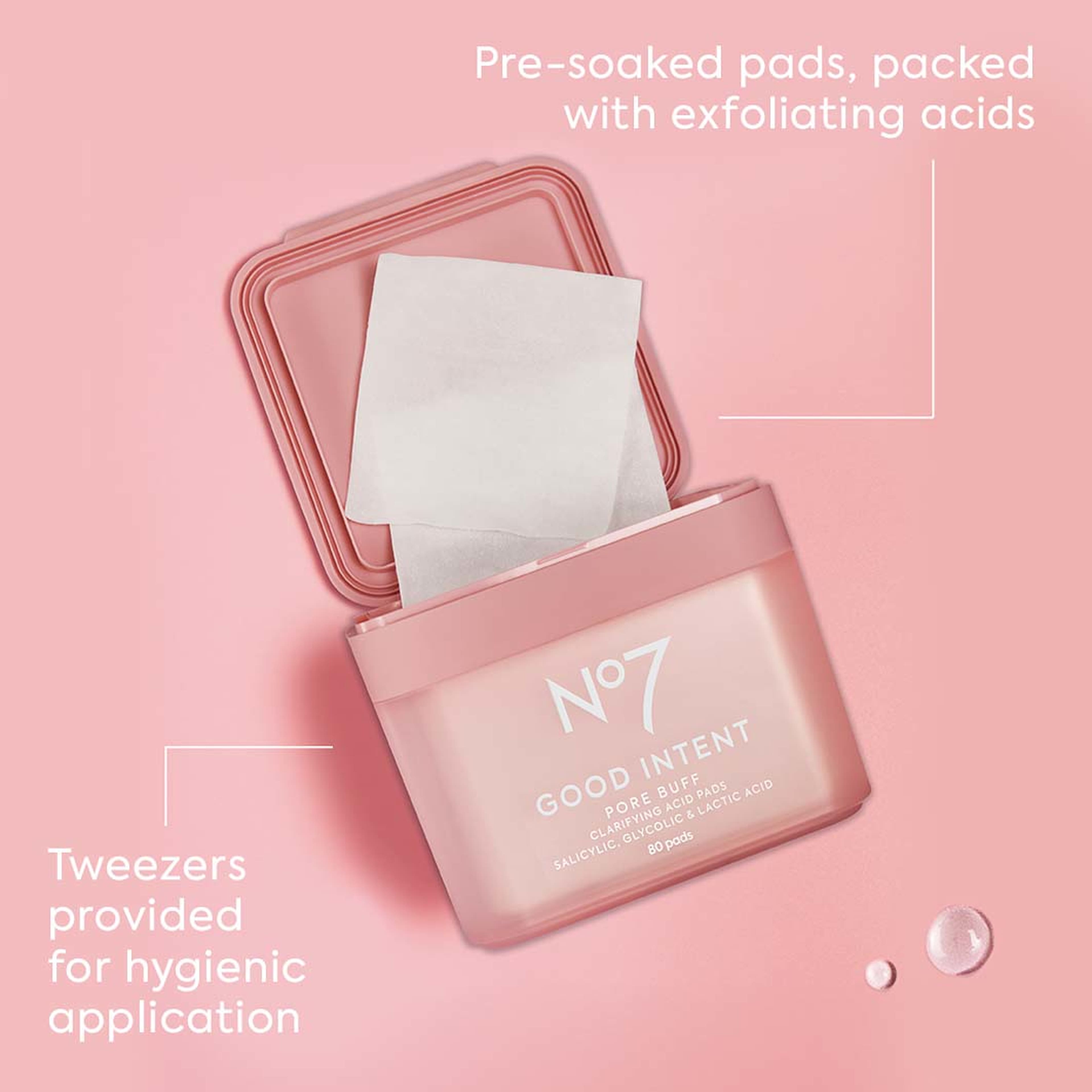 Good Intent Pore Buff Clarifying Acid Pads, från No7. Klicka för att öppna bilden i stort format