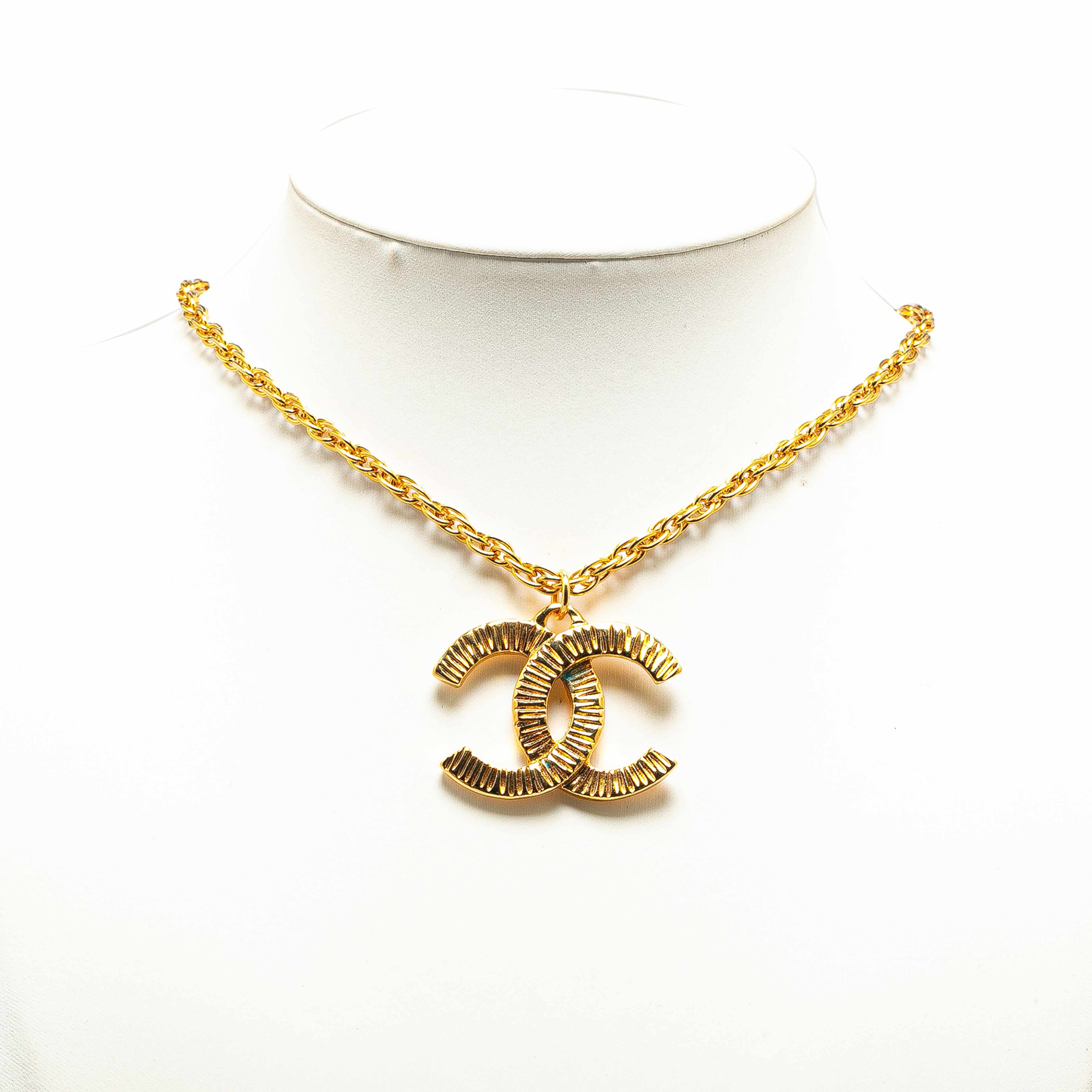 Chanel Gold Plated Cc Logo Pendant Necklace