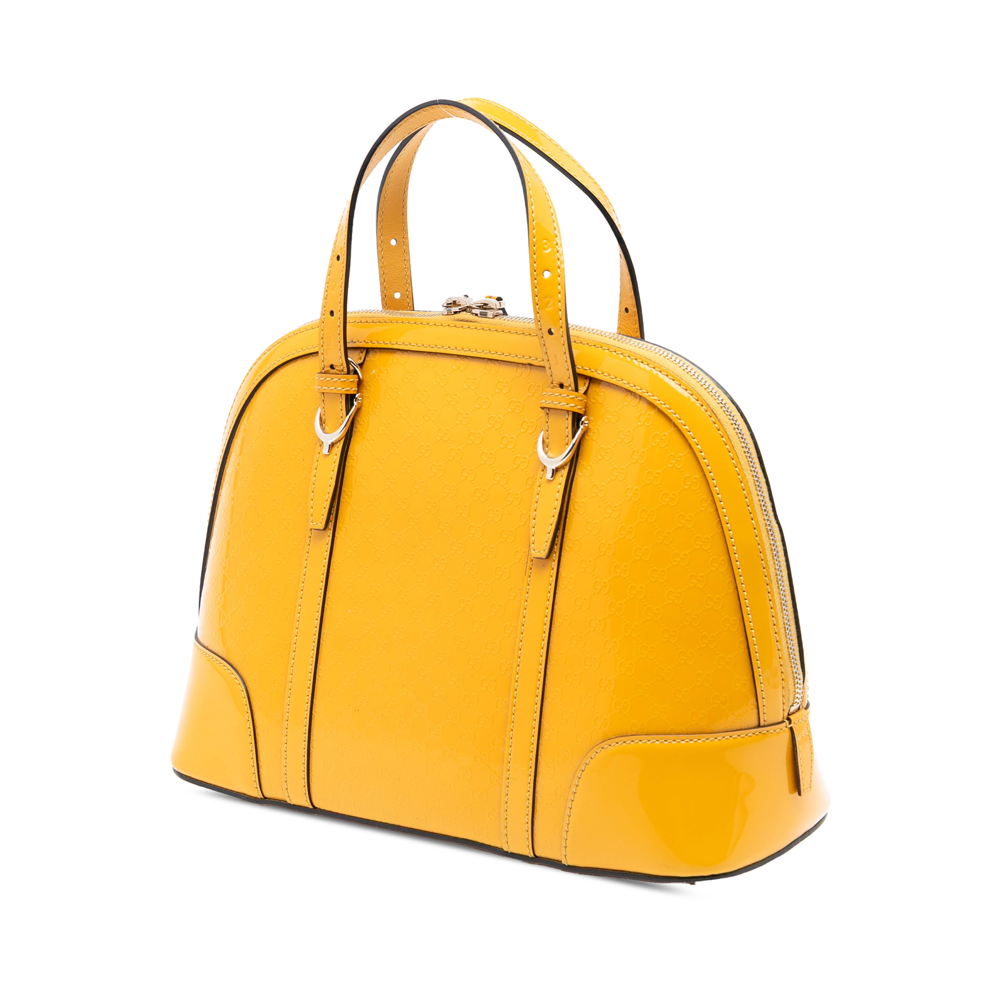 Gucci Medium Microguccissima Patent Nice Dome Satchel, från Luxclusif, i färgen yellow. Klicka för att öppna bilden i stort format