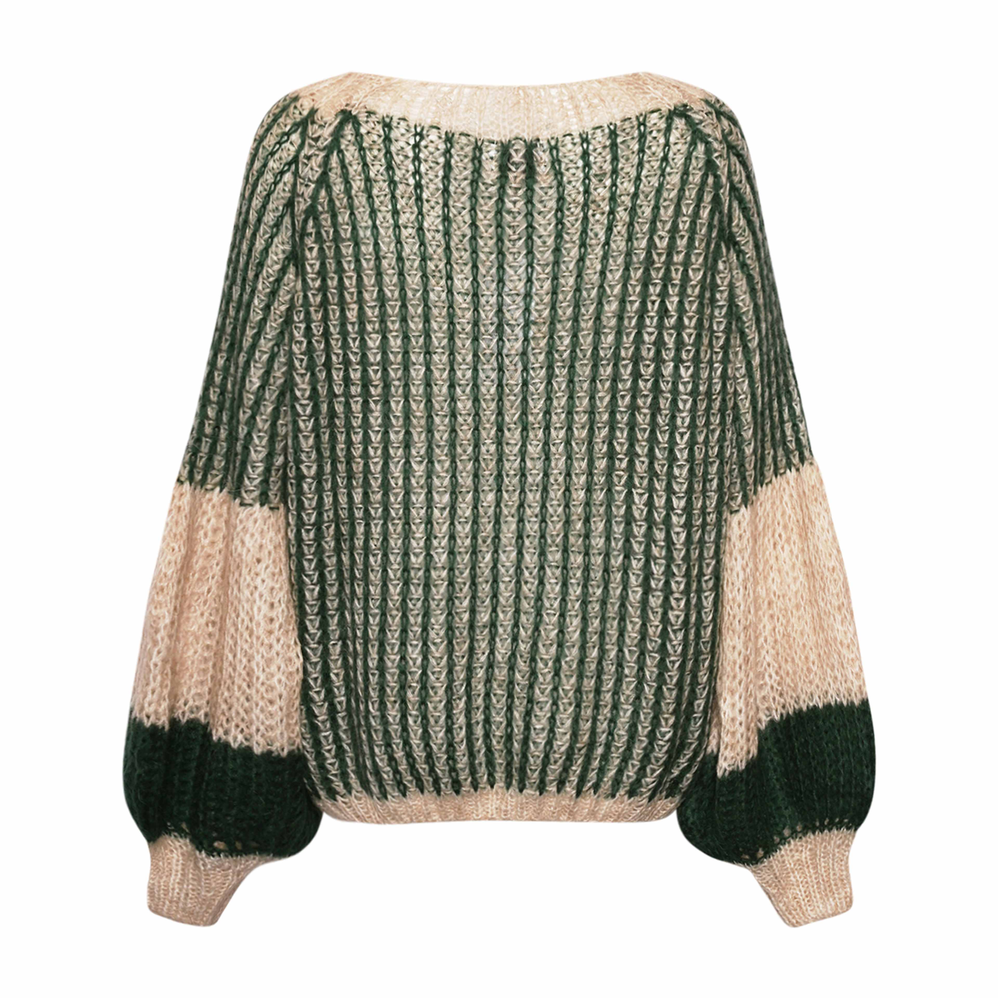 Liana Knit Sweater - Beige/bottle Green