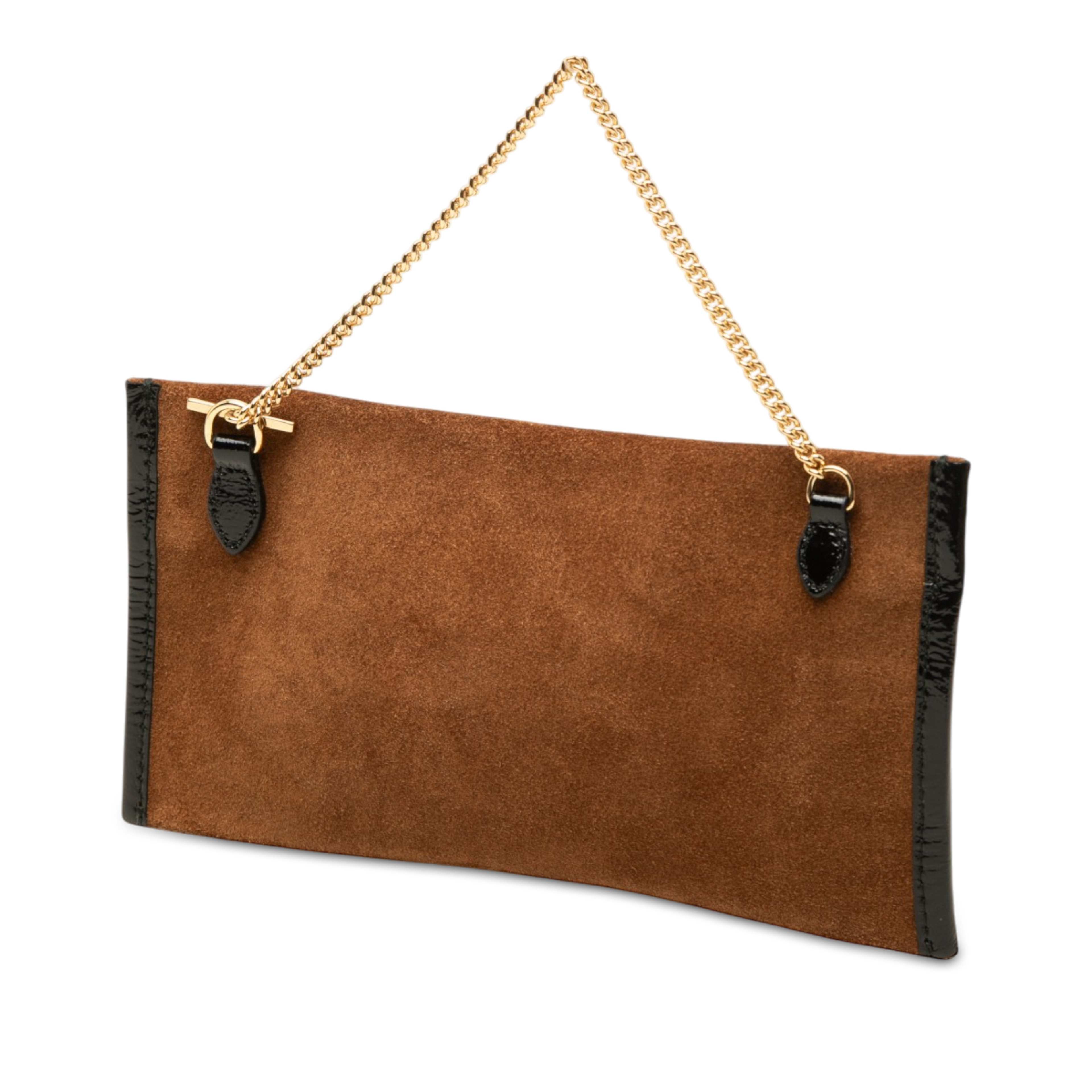 Gucci Suede Rajah Pouch, från Luxclusif, i färgen brun. Klicka för att öppna bilden i stort format