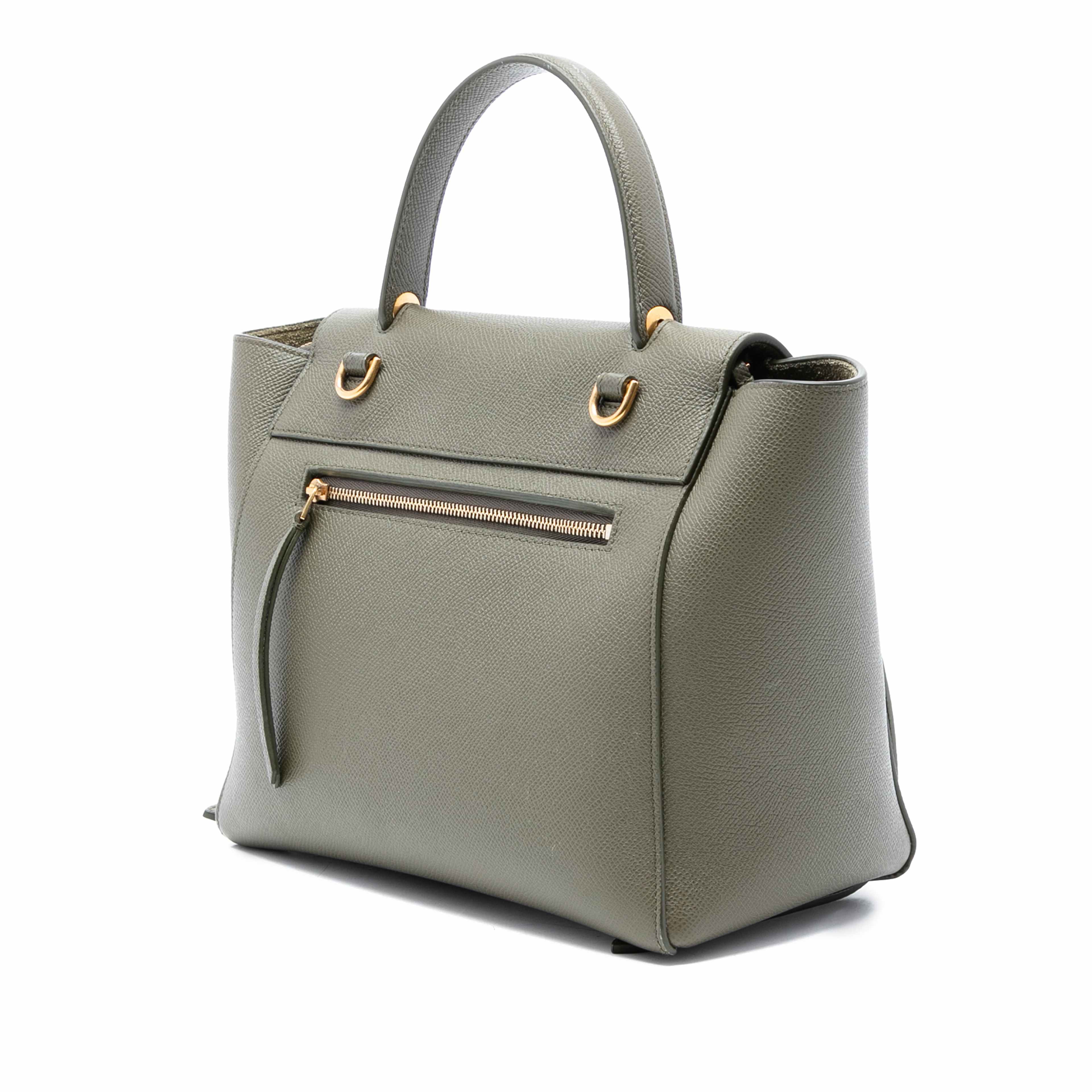 Celine Micro Grained Calfskin Belt Bag, från Luxclusif, i färgen olive green. Klicka för att öppna bilden i stort format