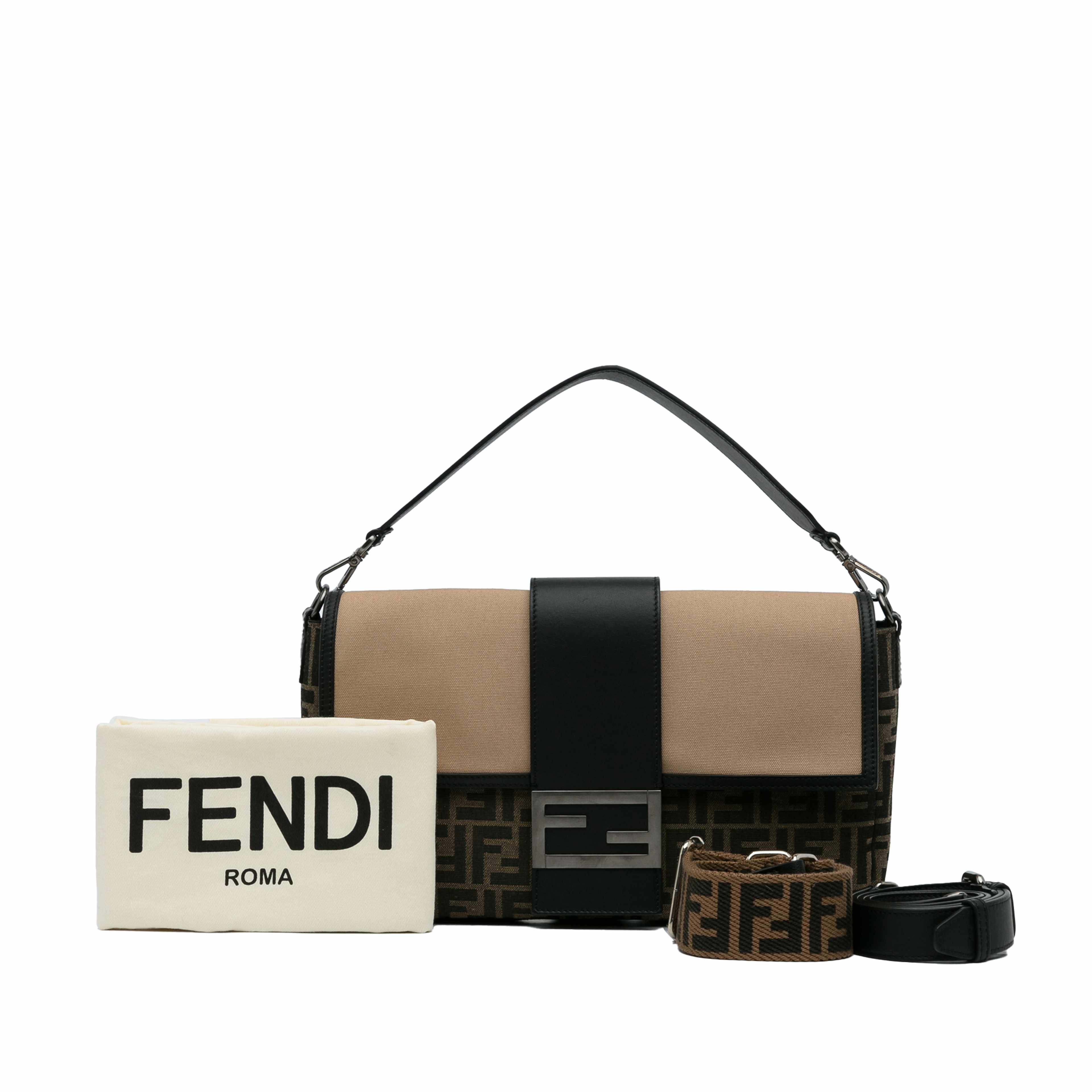 Fendi Large Zucca Canvas Convertible Belt Baguette, från Luxclusif, i färgen brun. Klicka för att öppna bilden i stort format