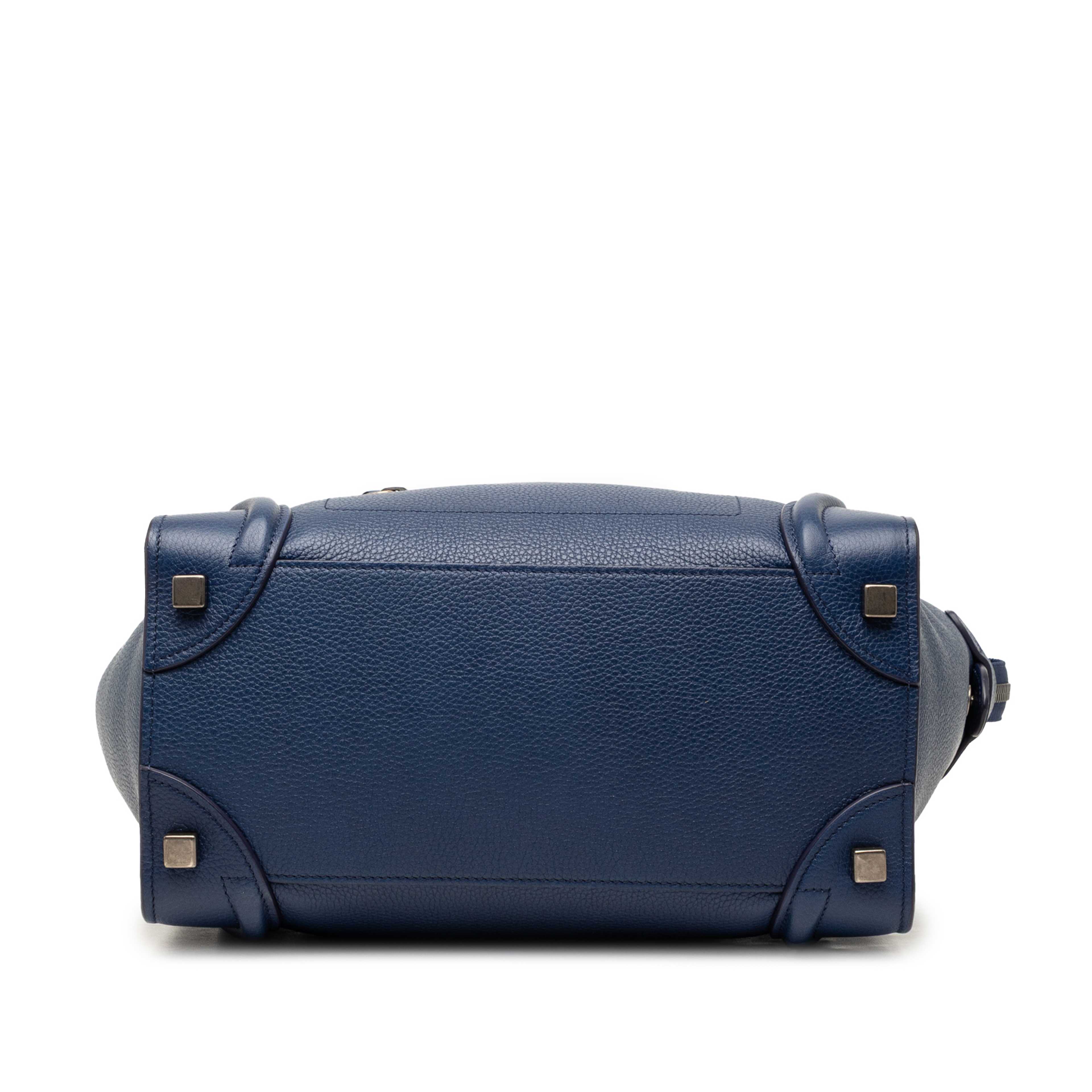 Celine Mini Leather Luggage Tote, från Luxclusif, i färgen midnight blue. Klicka för att öppna bilden i stort format