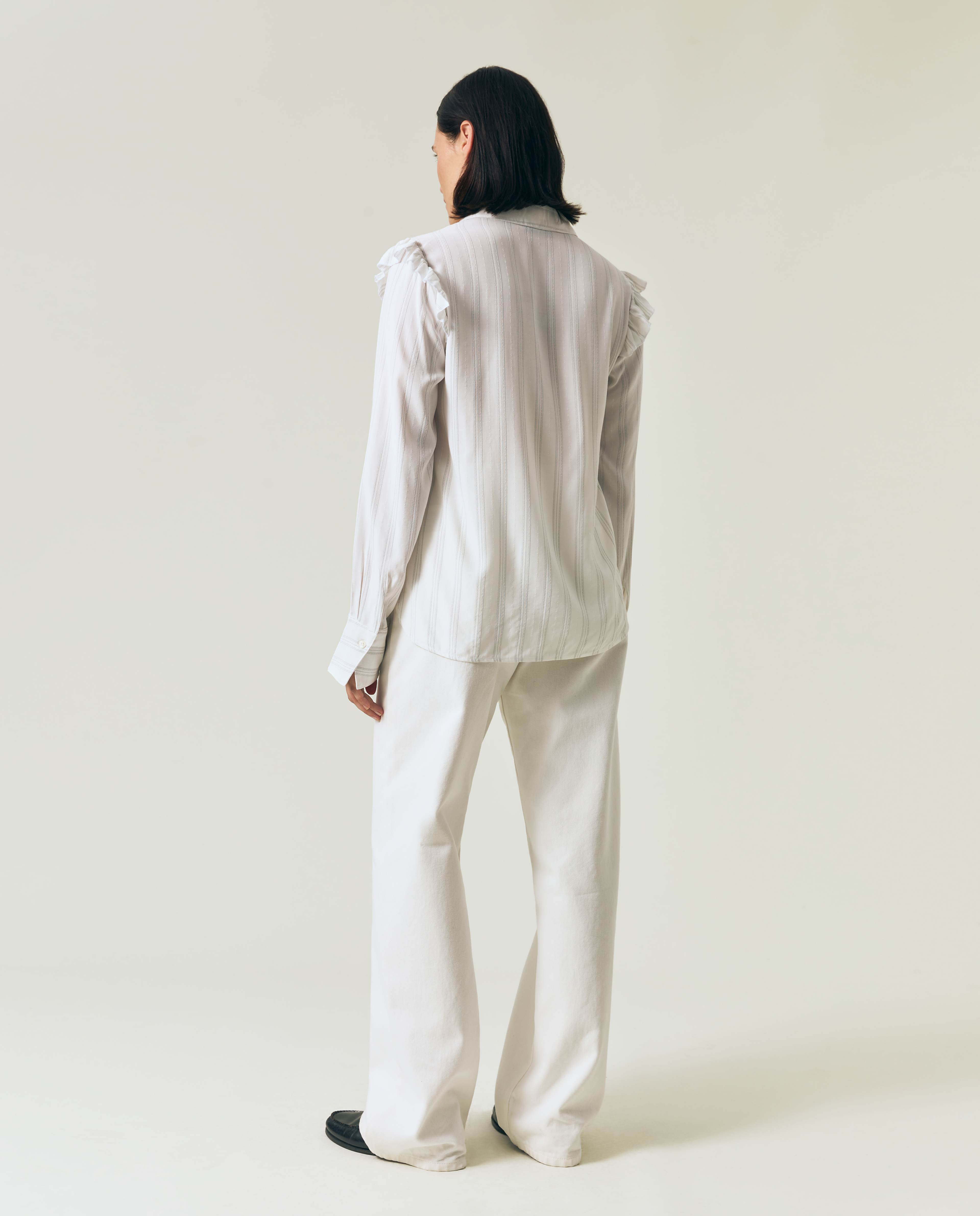 Jacquard Weave Ruffle Blouse