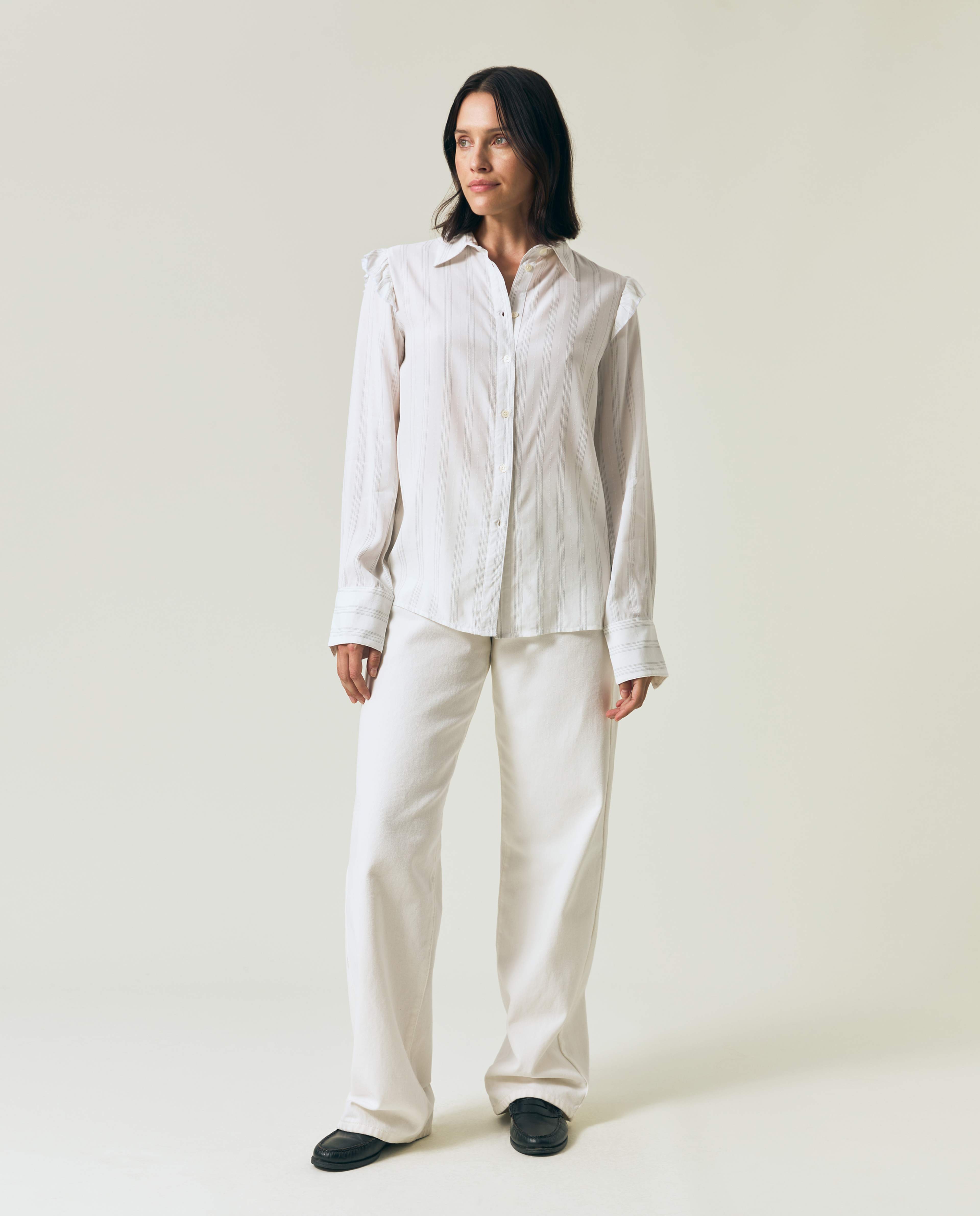Jacquard Weave Ruffle Blouse