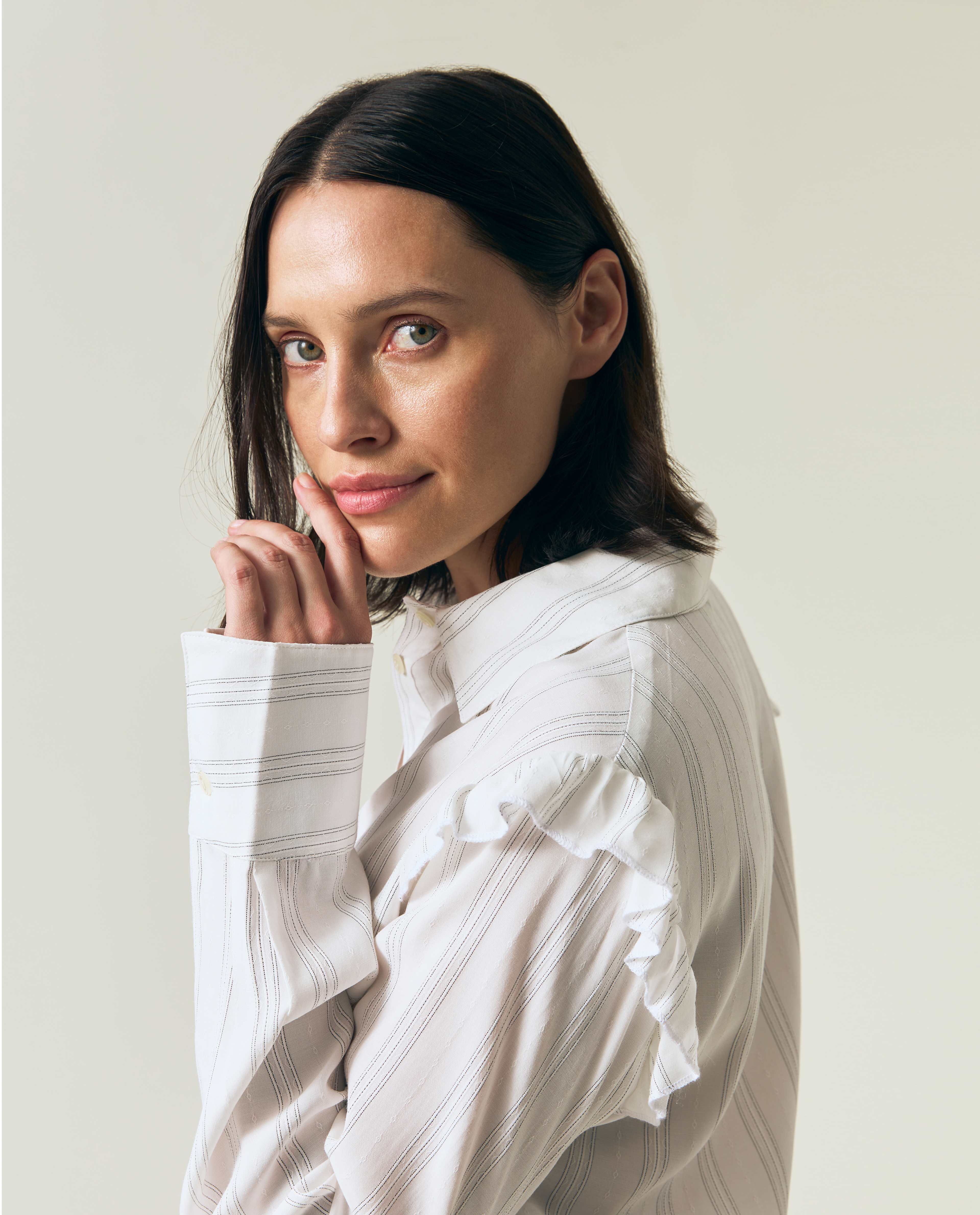 Jacquard Weave Ruffle Blouse