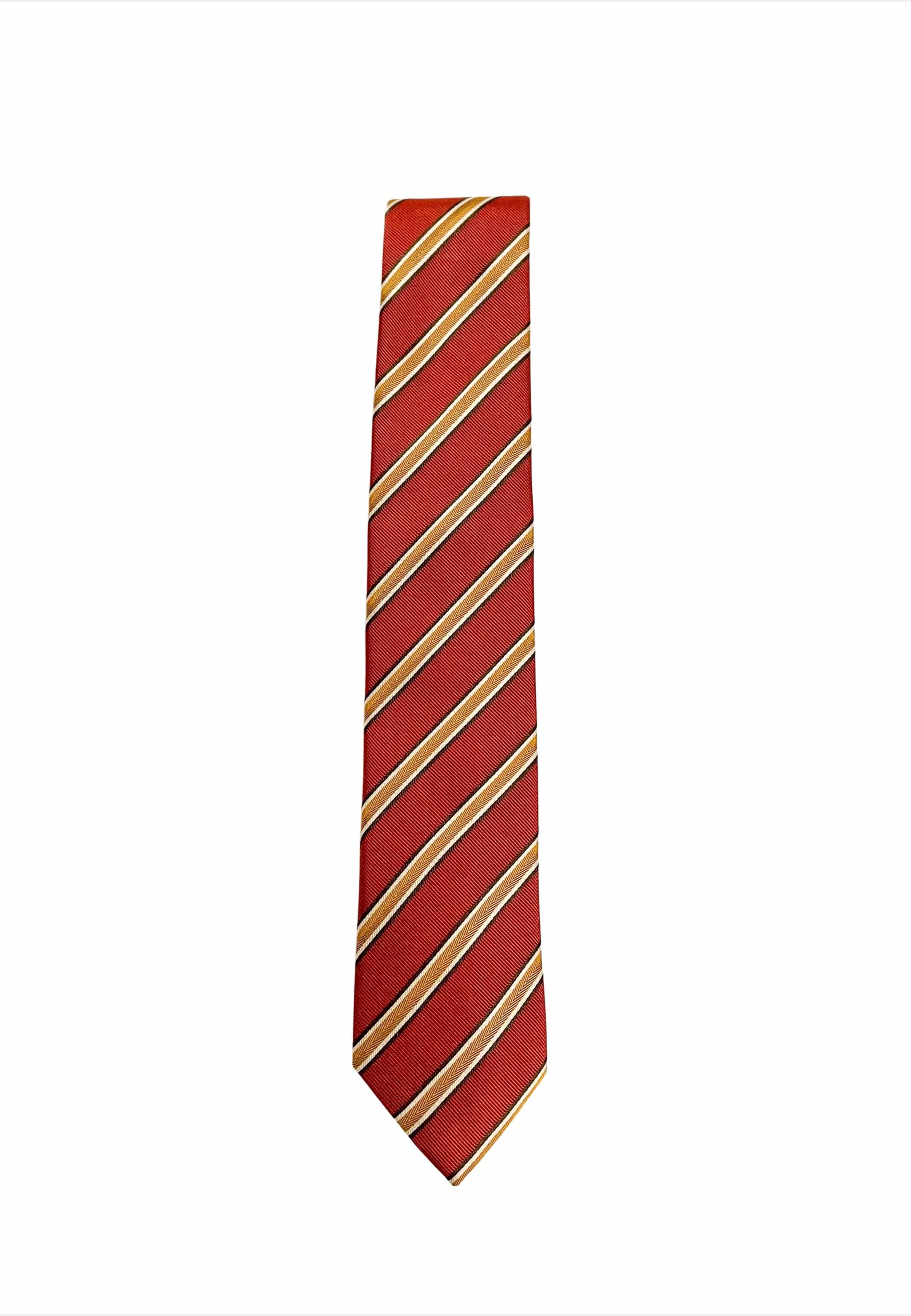 Silk Woven Stripe Tie, från John Henric, i färgen terracotta. Klicka för att öppna bilden i stort format