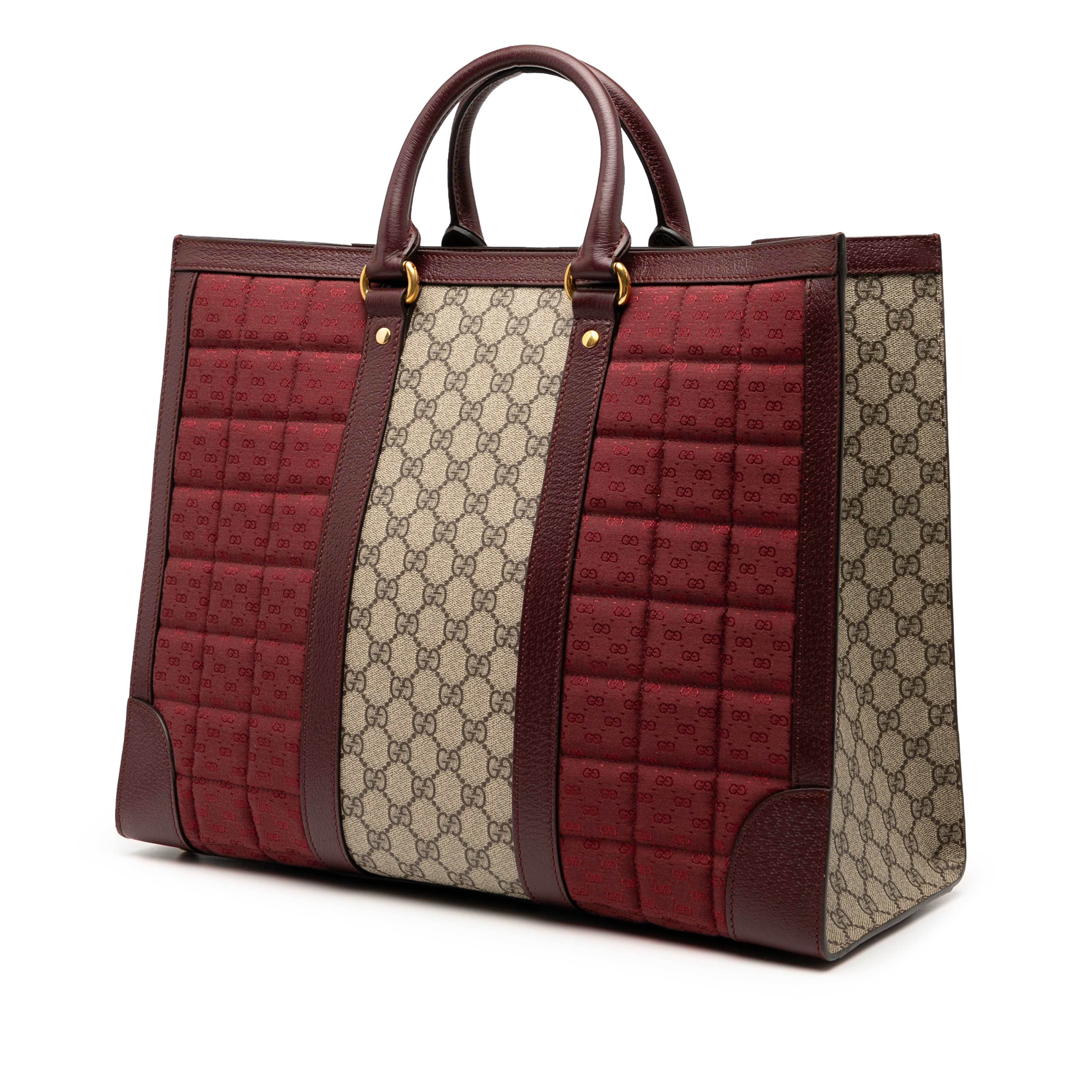 Gucci Medium Gg Supreme And Quilted Mini Gg Canvas Double G Tote, från Luxclusif, i färgen burgundy. Klicka för att öppna bilden i stort format