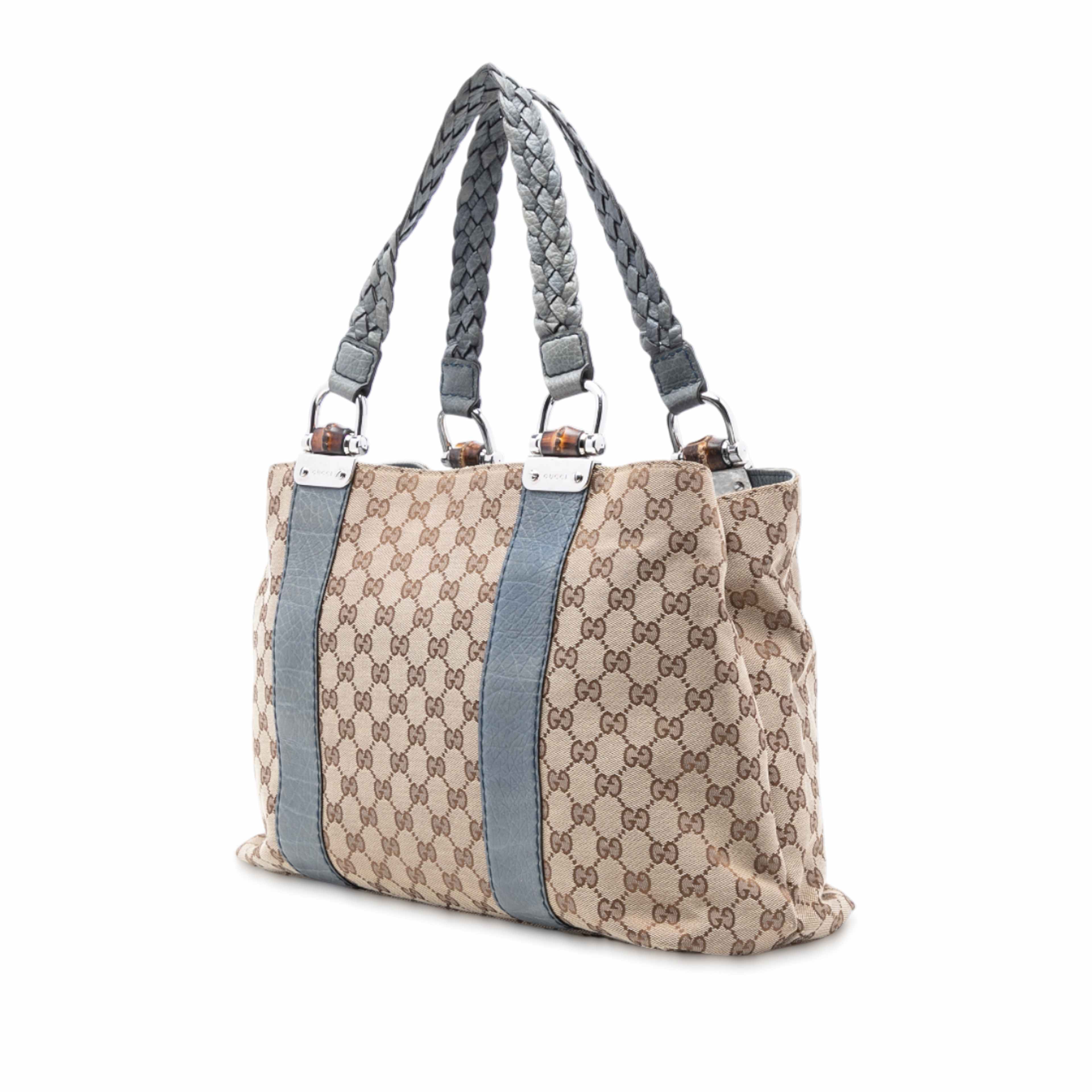 Gucci Medium Gg Canvas Bamboo Libeccio Tote, från Luxclusif, i färgen beige. Klicka för att öppna bilden i stort format