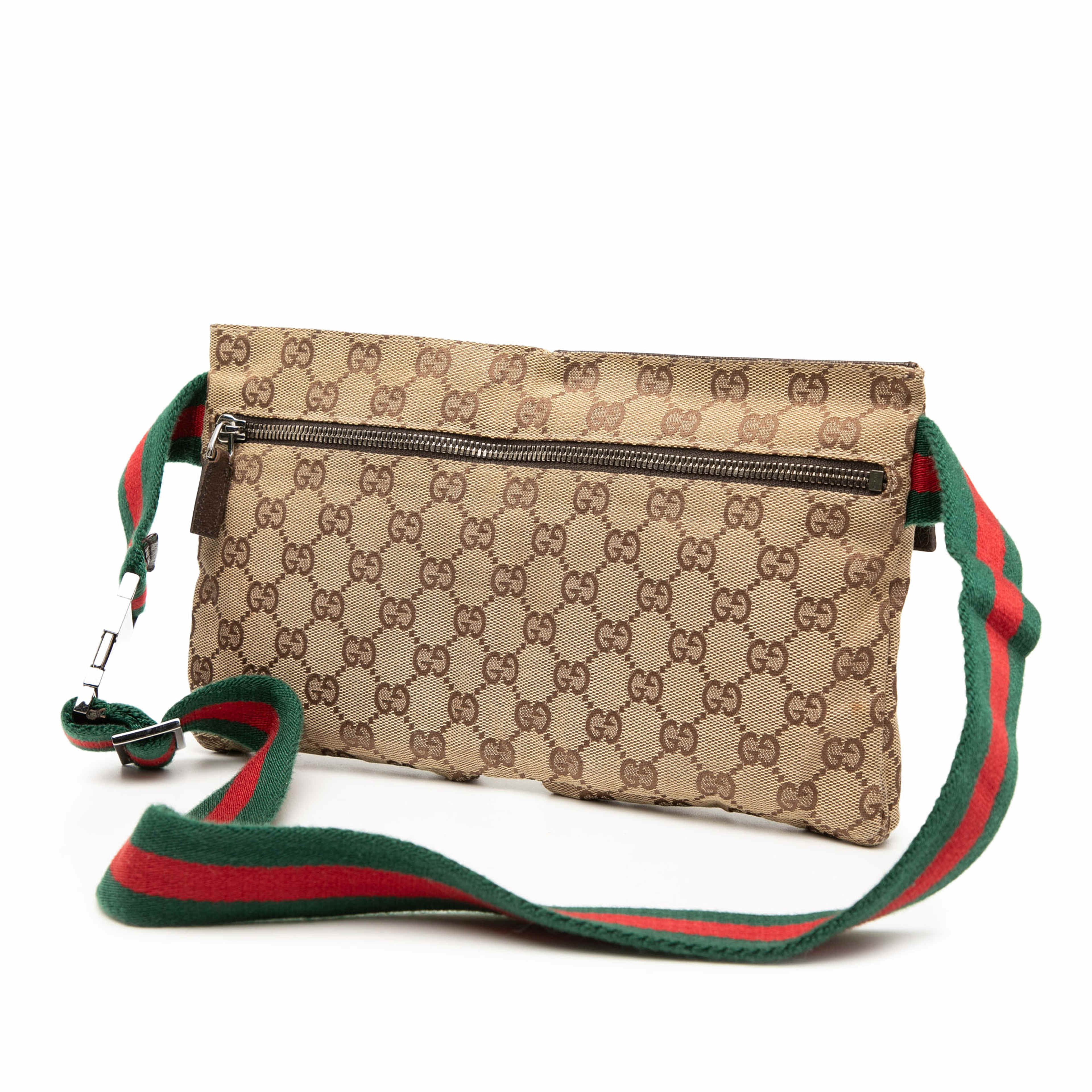 Gucci Gg Canvas Web Double Pocket Belt Bag, från Luxclusif, i färgen beige. Klicka för att öppna bilden i stort format